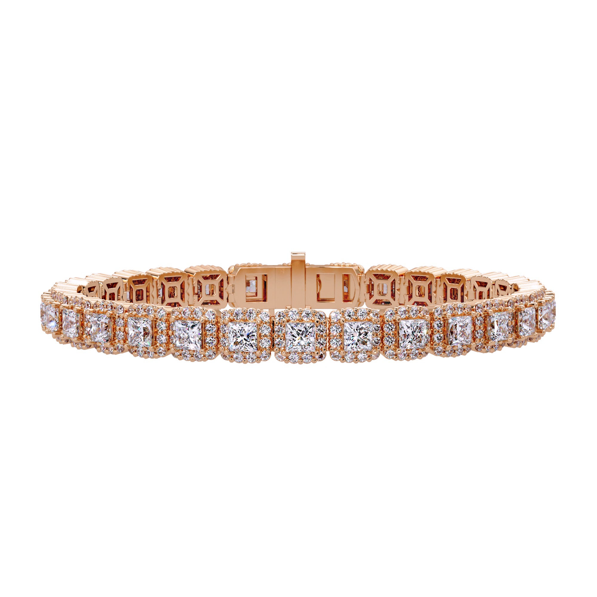 Lab Grown Diamond 8.75 CTW Princess Cut Halo Tennis Bracelet-925 Sterling Silver