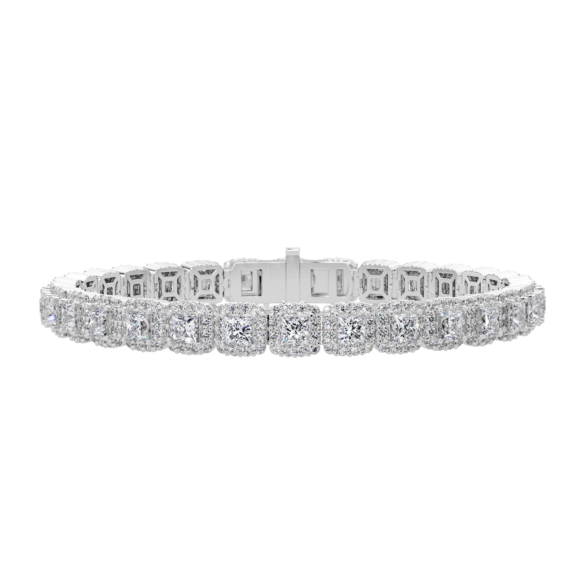 Lab Grown Diamond 8.75 CTW Princess Cut Halo Tennis Bracelet-925 Sterling Silver