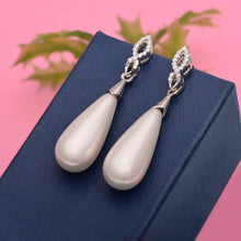 Load image into Gallery viewer, Pearl Teardrop Dangle Earrings – Sterling Silver
