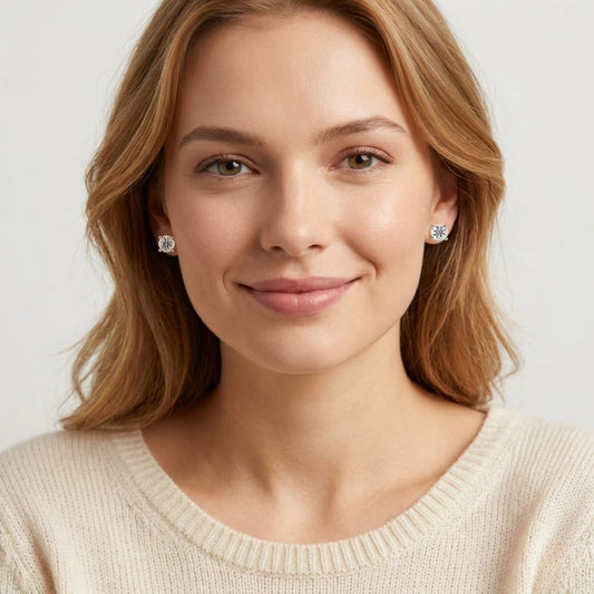 Certified Lab-Grown Diamond Round Stud Earrings in 925 Sterling Silver with Classic Four-Prong