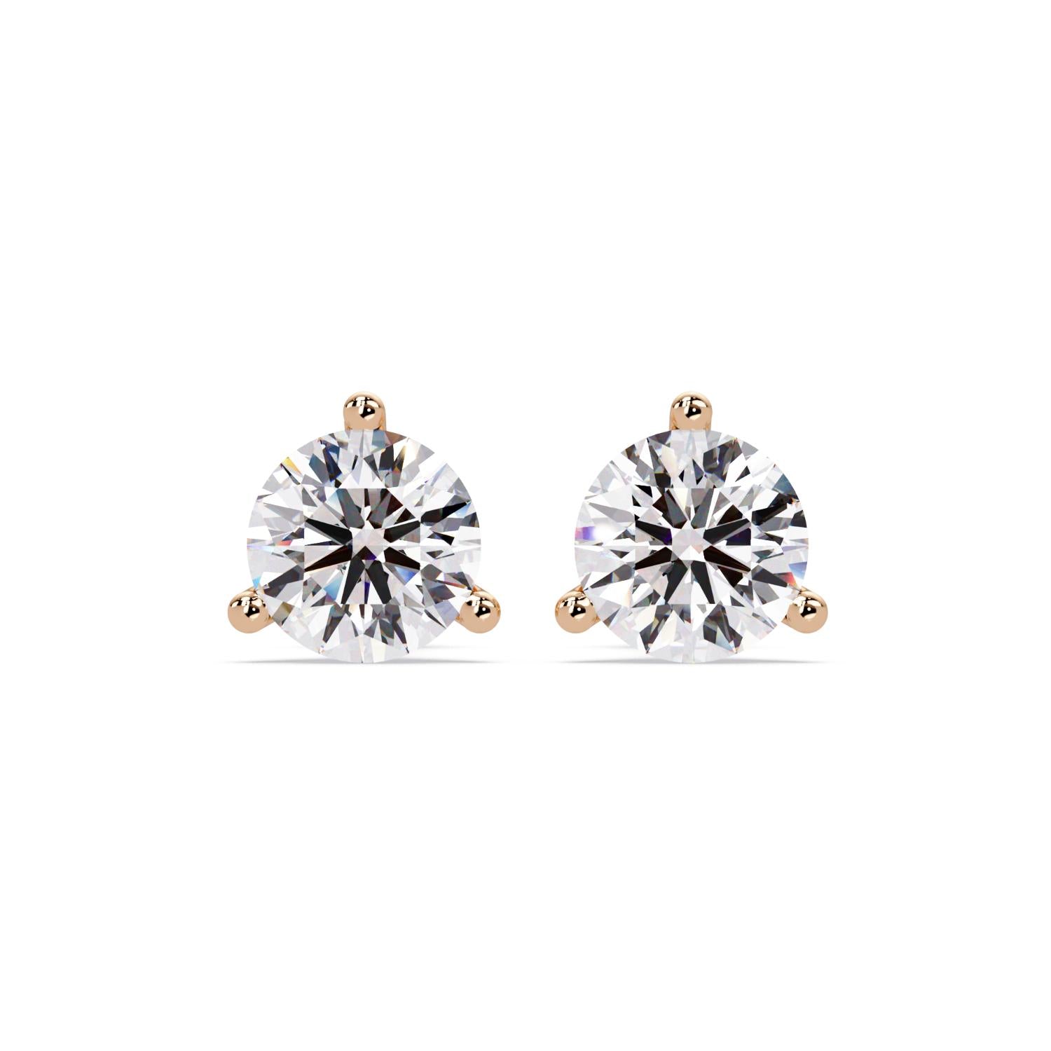 Three Prong Classic 2.50 Ct Round Lab Grown Diamond Stud Earrings - Sterling Silver
