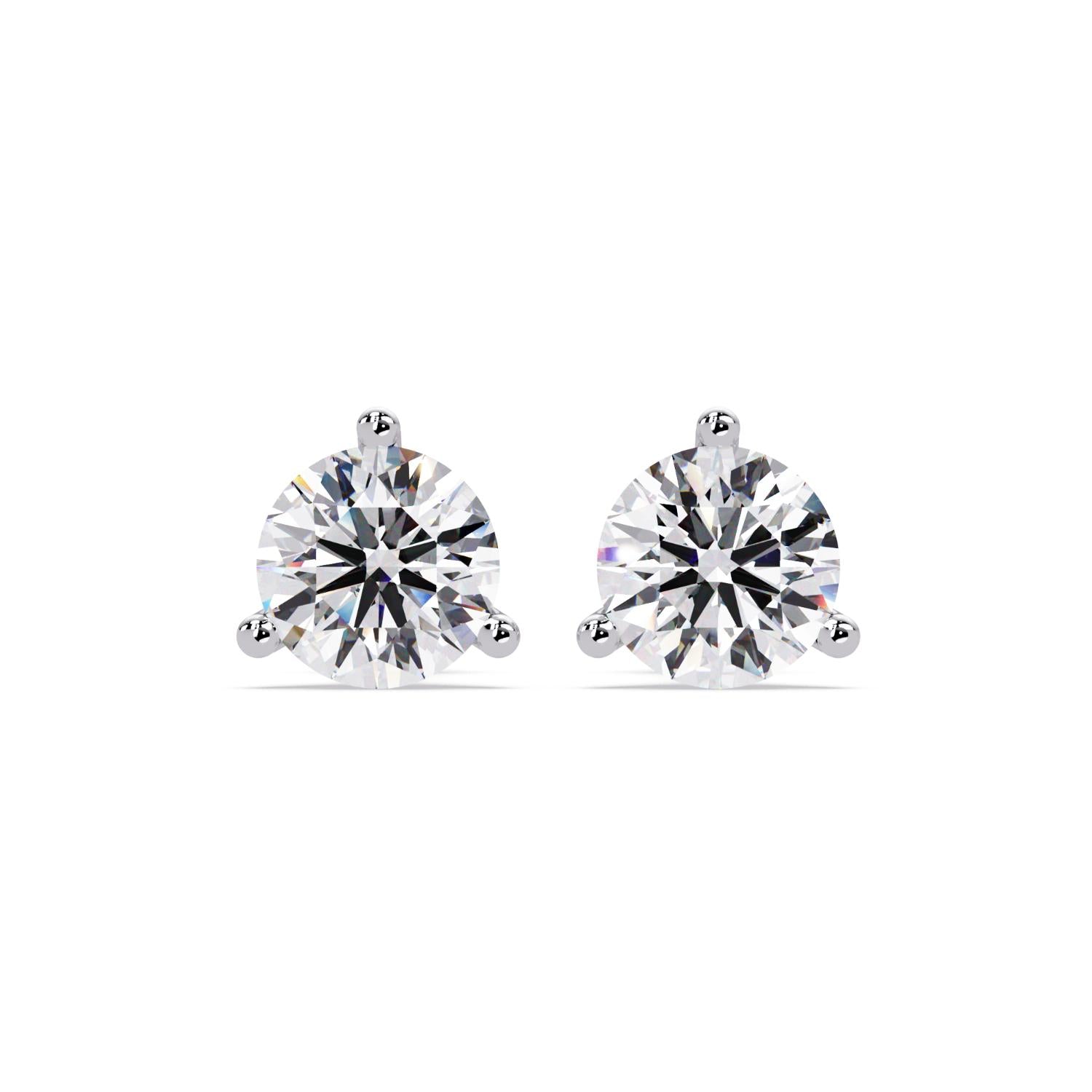 Three Prong Classic 2.50 Ct Round Lab Grown Diamond Stud Earrings - Sterling Silver