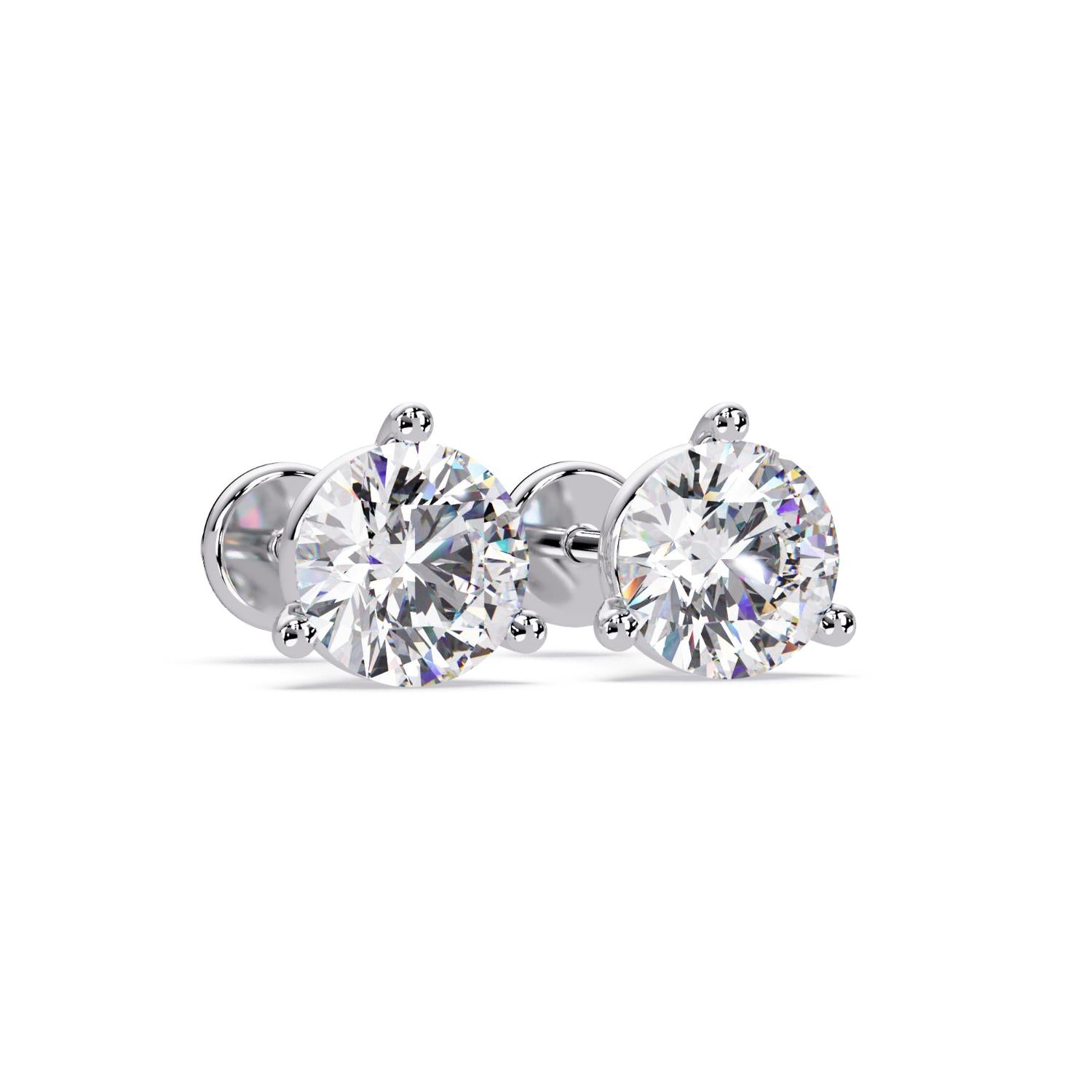 Three Prong Classic 2.50 Ct Round Lab Grown Diamond Stud Earrings - Sterling Silver