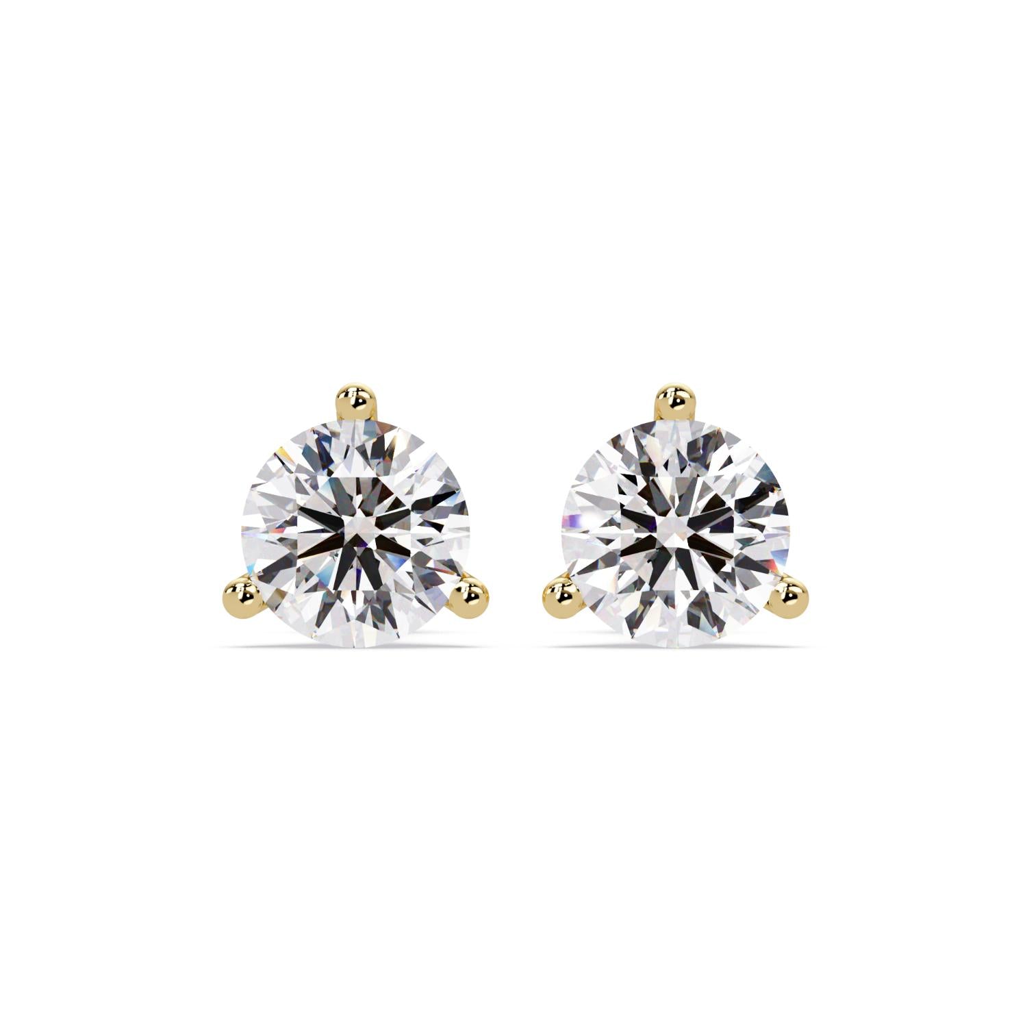 Three Prong Classic 2.50 Ct Round Lab Grown Diamond Stud Earrings - Sterling Silver