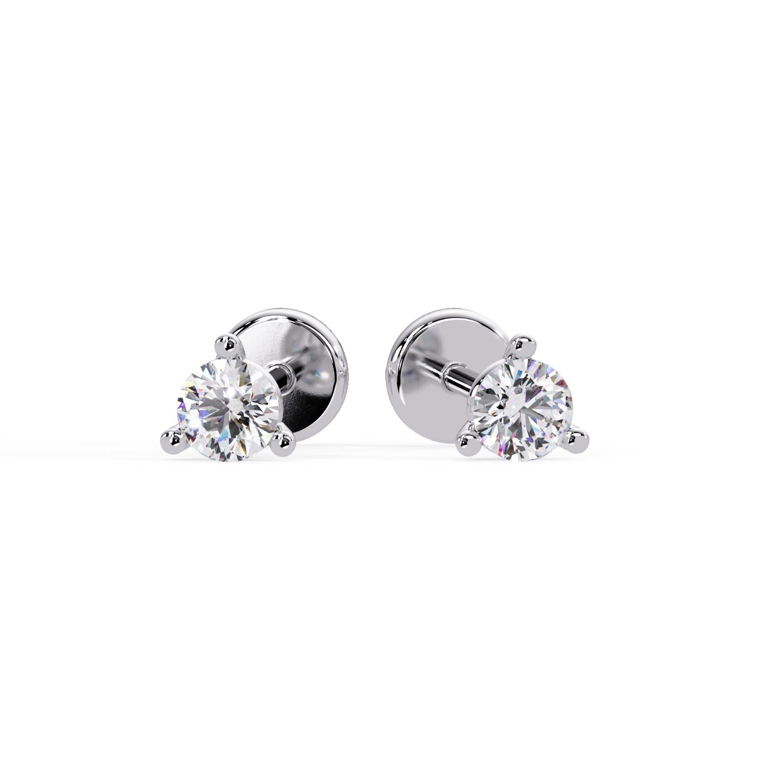 Classic Four Prong 0.32 Ct Round Lab Grown Diamond Stud Earrings - Sterling Silver