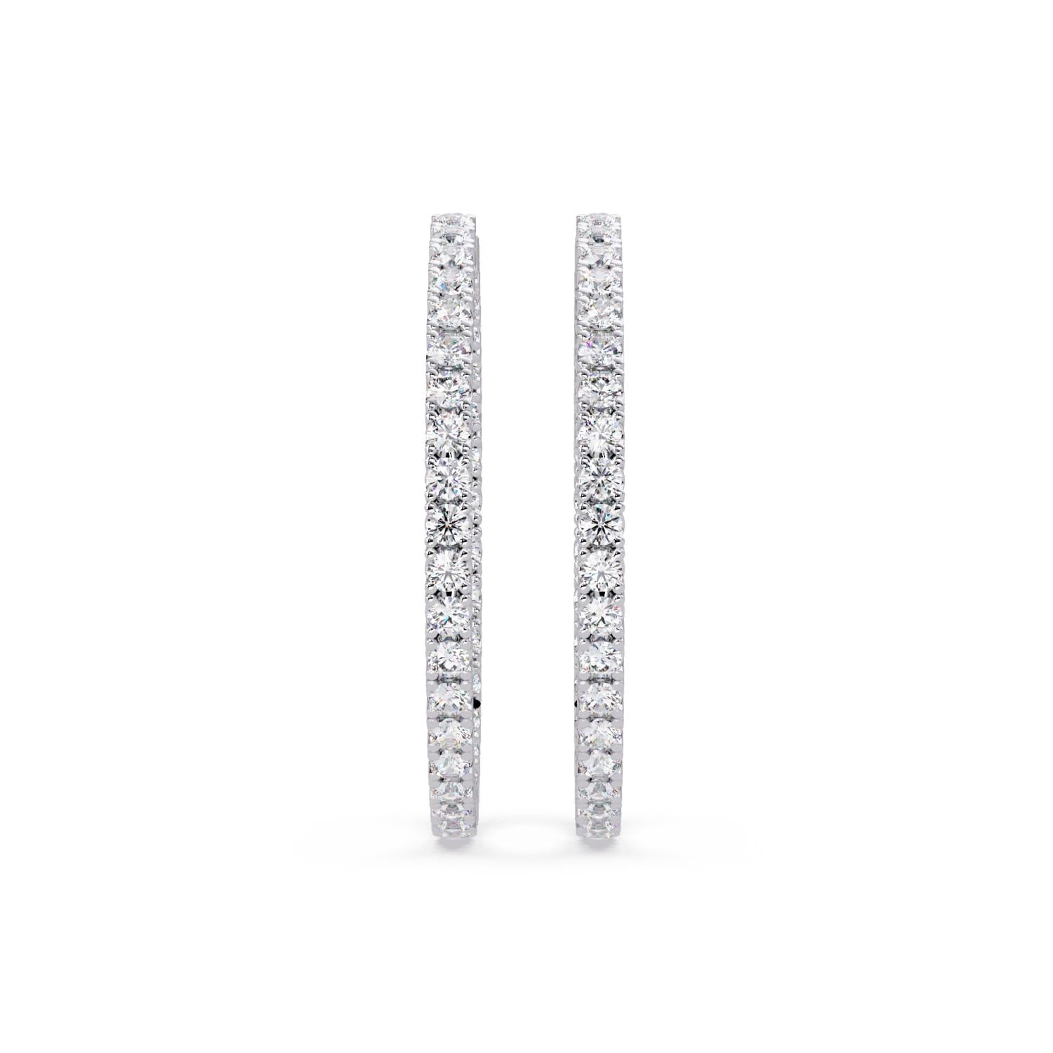 4.25 Ct Round Lab Grown Diamond Slim Pavé Hoop Earrings - Sterling Silver