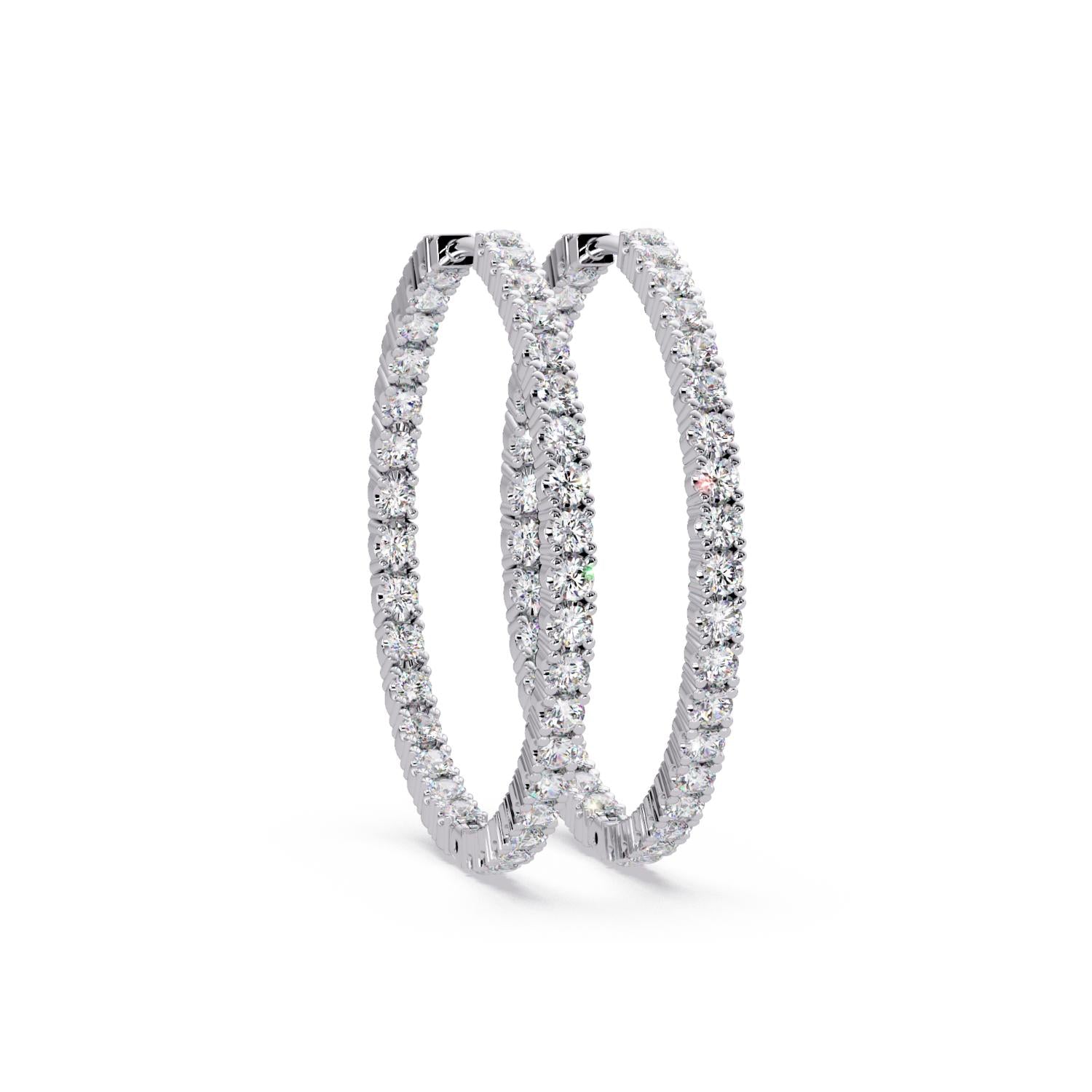 4.25 Ct Round Lab Grown Diamond Slim Pavé Hoop Earrings - Sterling Silver