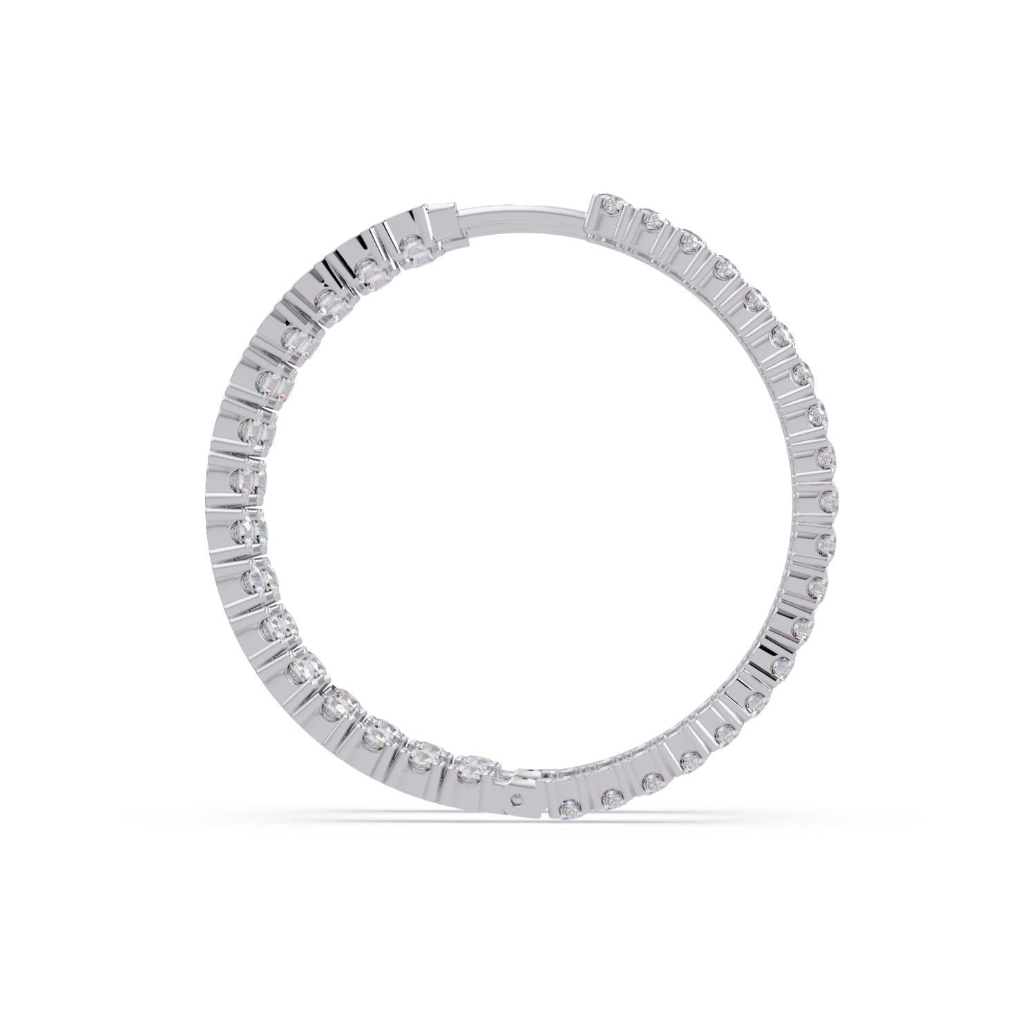 4.25 Ct Round Lab Grown Diamond Slim Pavé Hoop Earrings - Sterling Silver