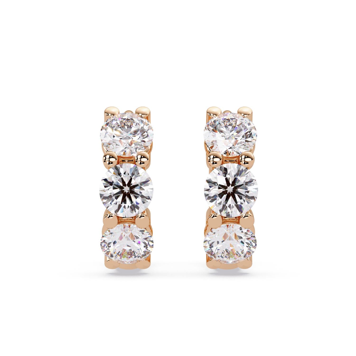 Round 3.00 Ct Lab-Grown Diamond Triple Stone Hoop Earrings - Sterling Silver