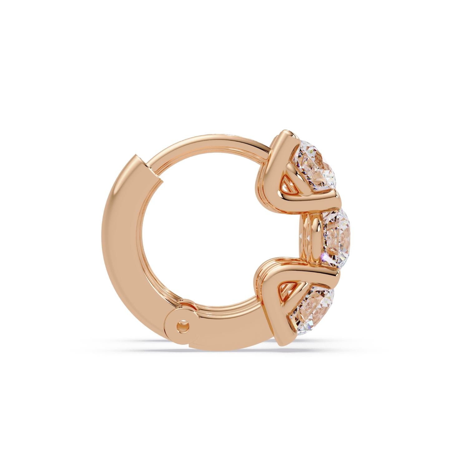Round 3.00 Ct Lab-Grown Diamond Triple Stone Hoop Earrings - Sterling Silver