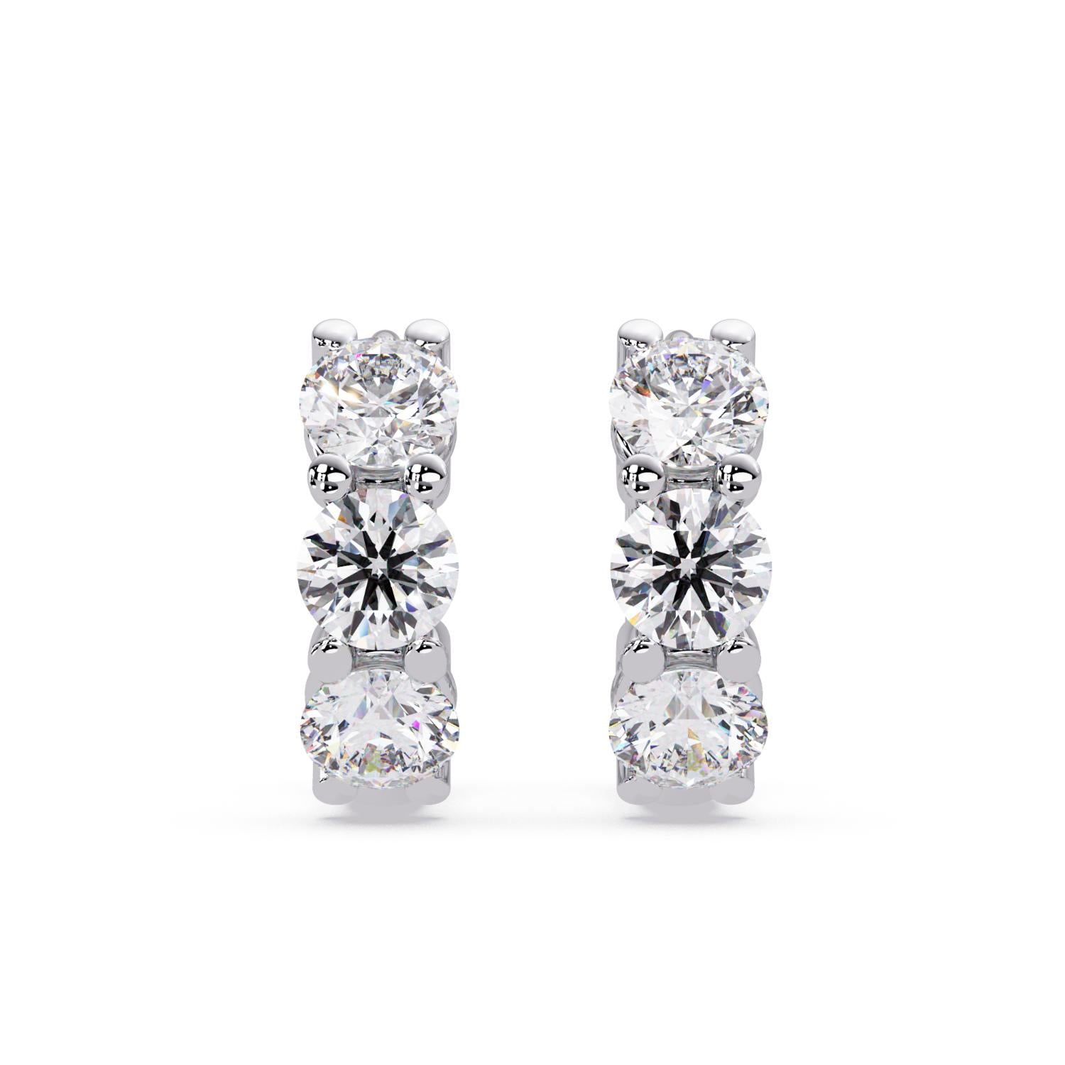 Round 3.00 Ct Lab-Grown Diamond Triple Stone Hoop Earrings - Sterling Silver