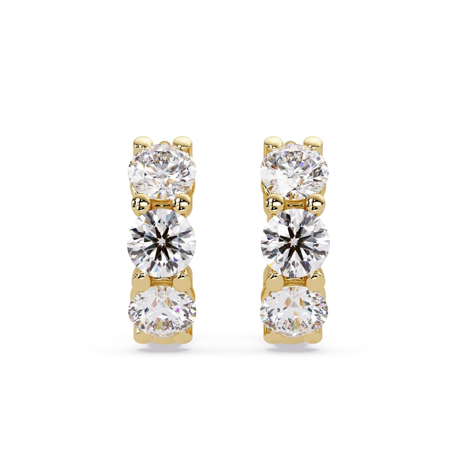 Round 3.00 Ct Lab-Grown Diamond Triple Stone Hoop Earrings - Sterling Silver