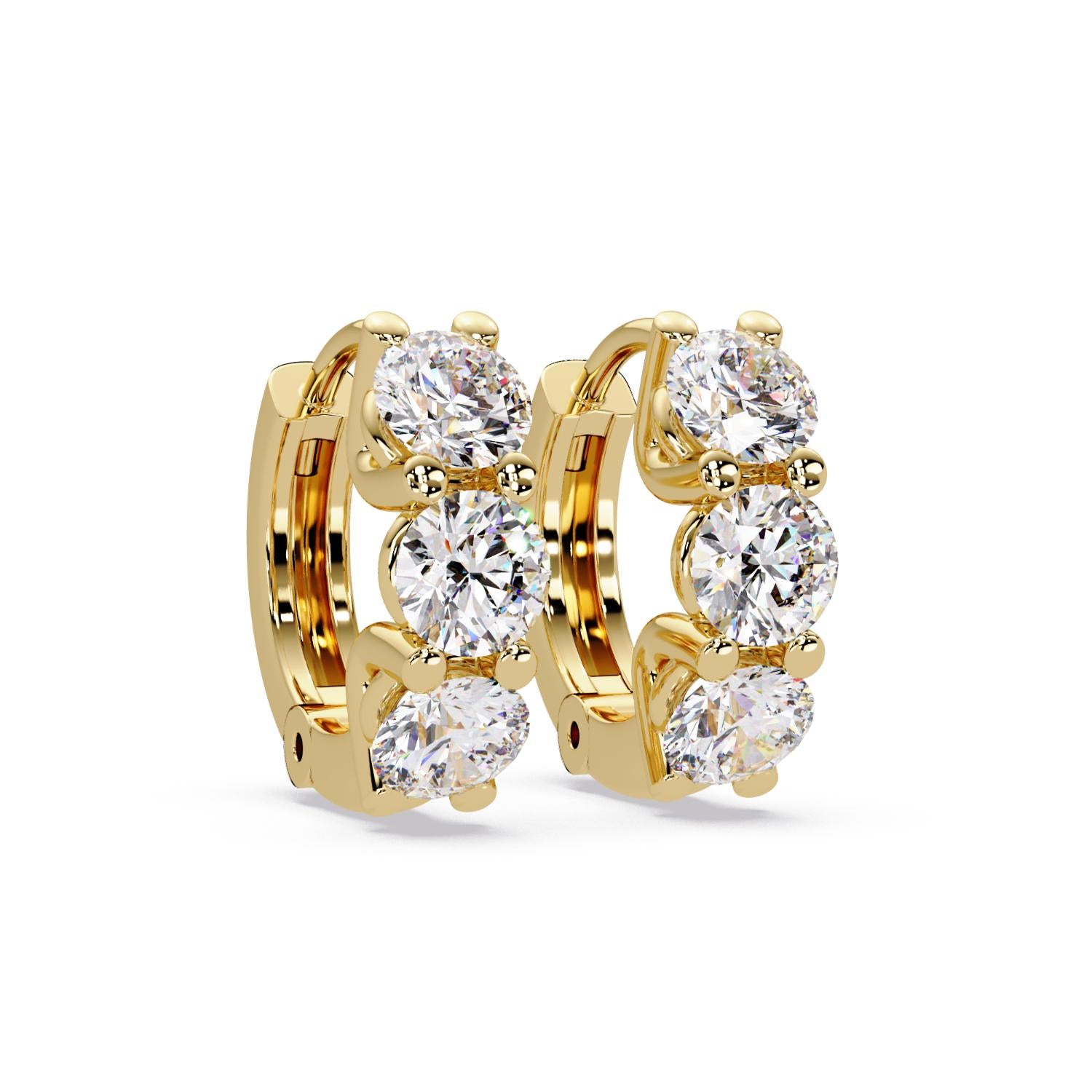 Round 3.00 Ct Lab-Grown Diamond Triple Stone Hoop Earrings - Sterling Silver