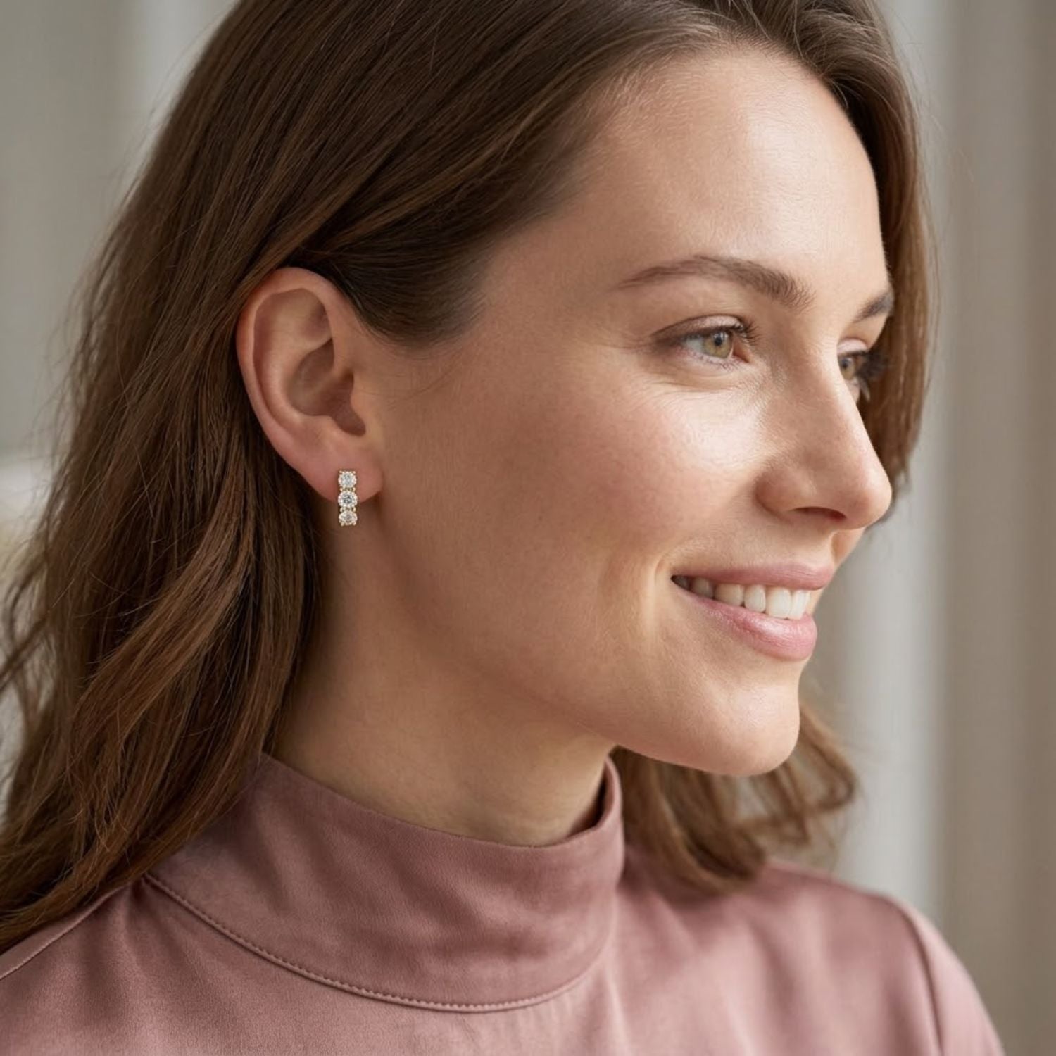 Round 3.00 Ct Lab-Grown Diamond Triple Stone Hoop Earrings - Sterling Silver