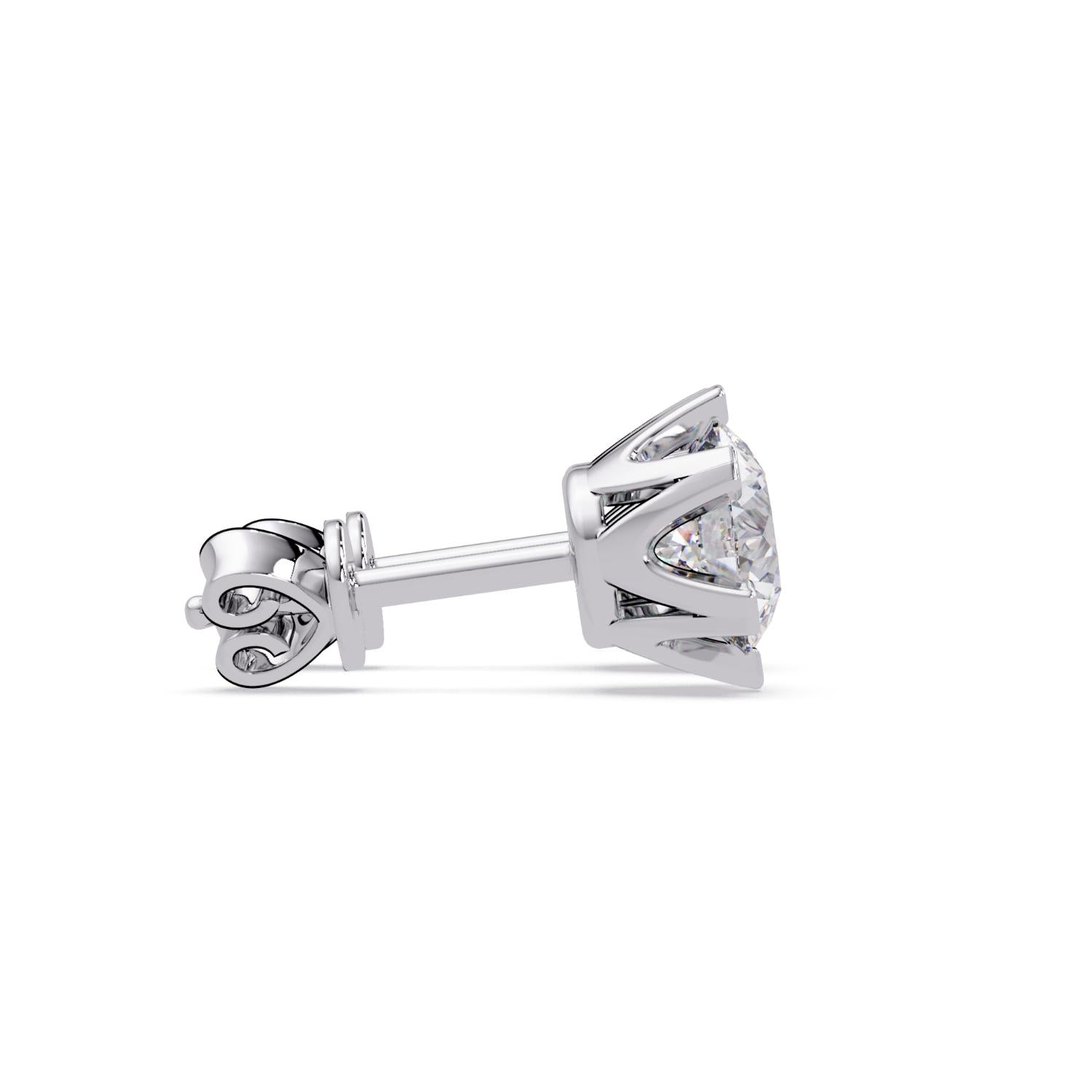 Classic 6-Prong Round 2.00 Ct Lab-Grown Diamond Solitaire Stud Earrings - Sterling Silver