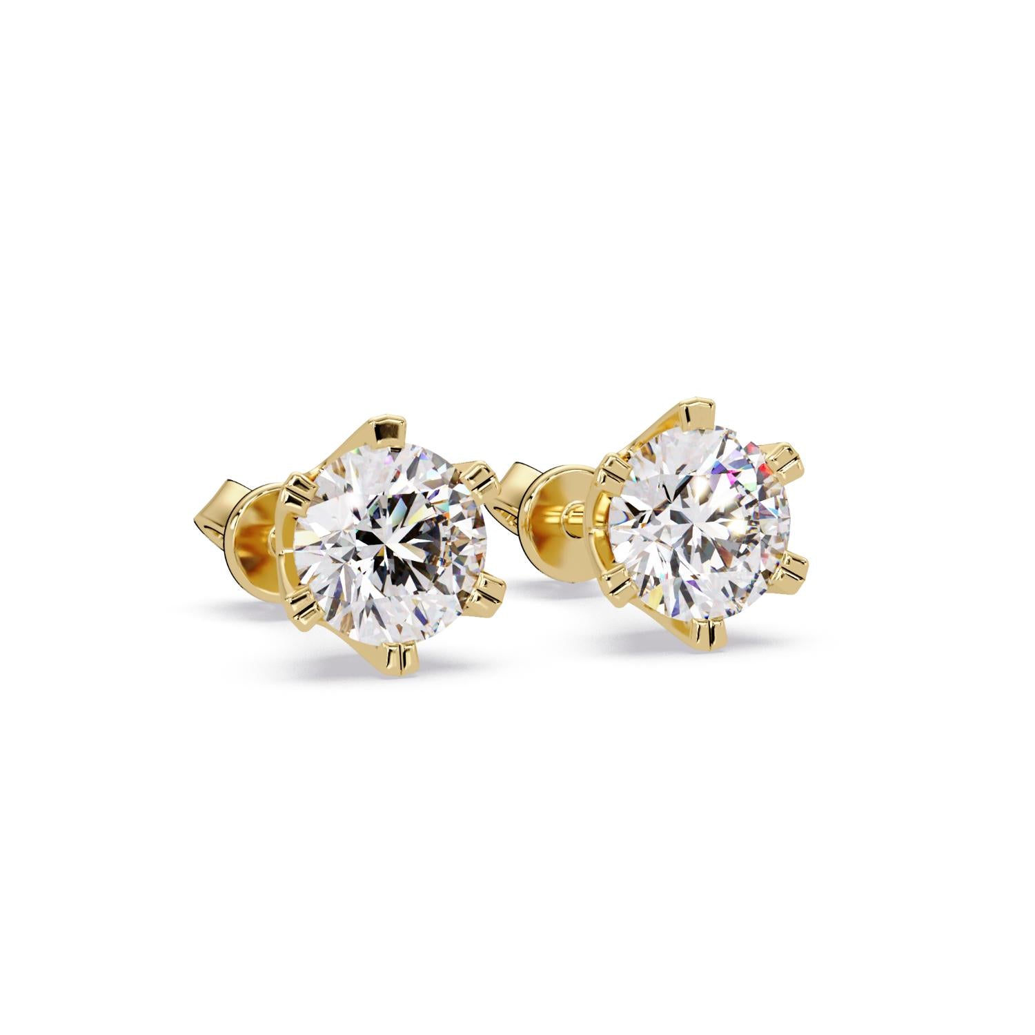 Classic 6-Prong Round 2.00 Ct Lab-Grown Diamond Solitaire Stud Earrings - Sterling Silver