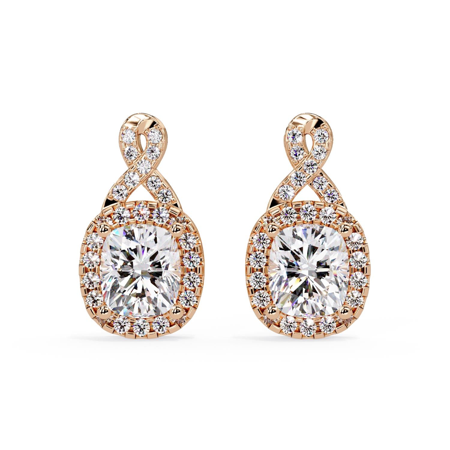 Cushion 3.06 Ct Lab-Grown Diamond Halo Drop Vintage Inspired Earrings - Sterling Silver