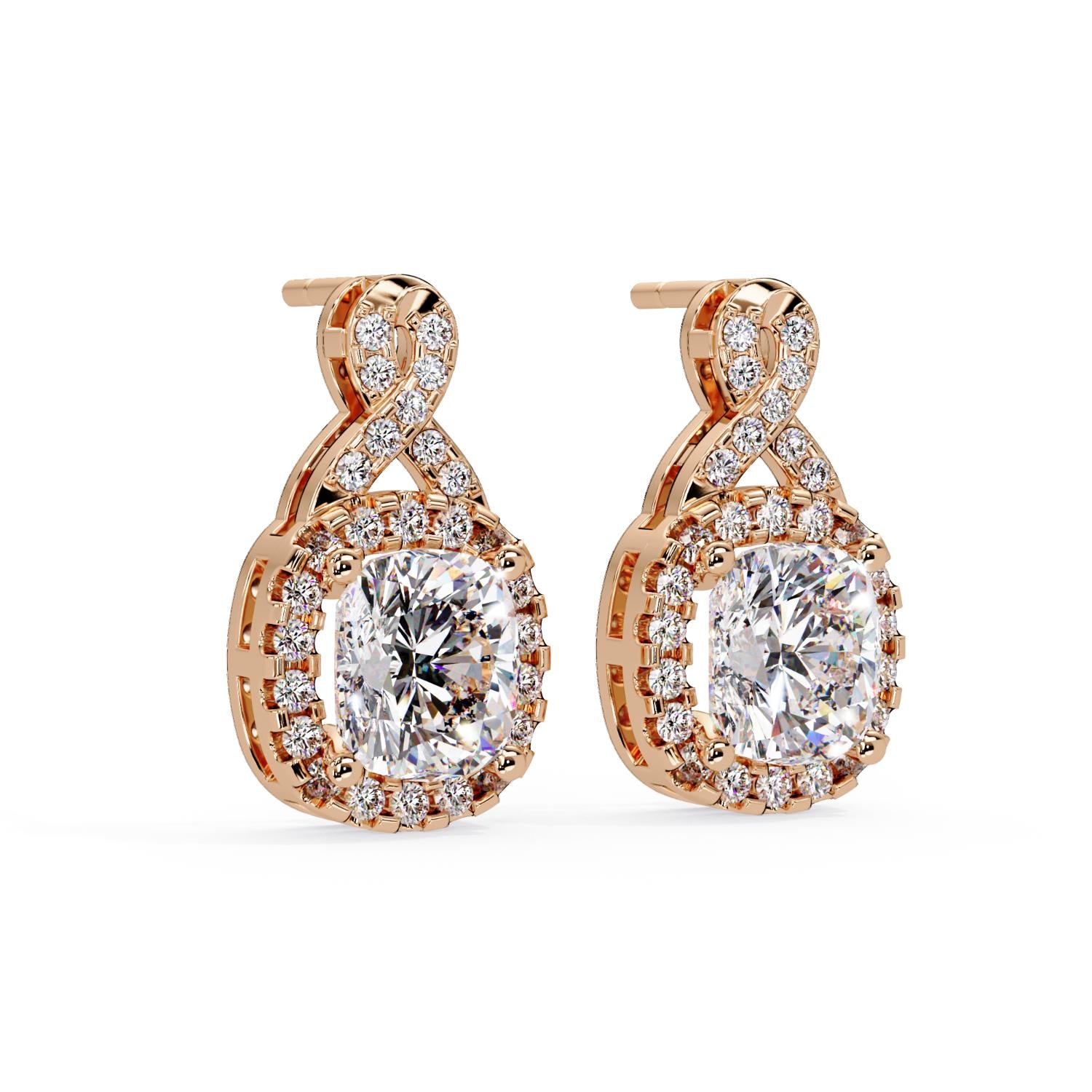 Cushion 3.06 Ct Lab-Grown Diamond Halo Drop Vintage Inspired Earrings - Sterling Silver