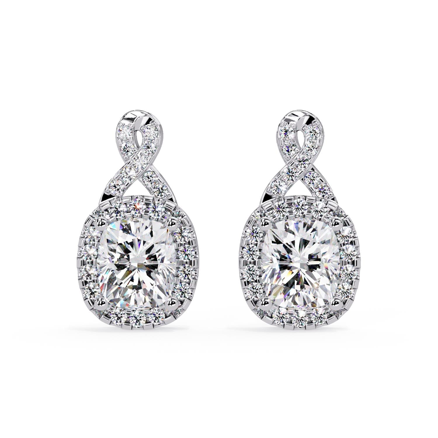 Cushion 3.06 Ct Lab-Grown Diamond Halo Drop Vintage Inspired Earrings - Sterling Silver