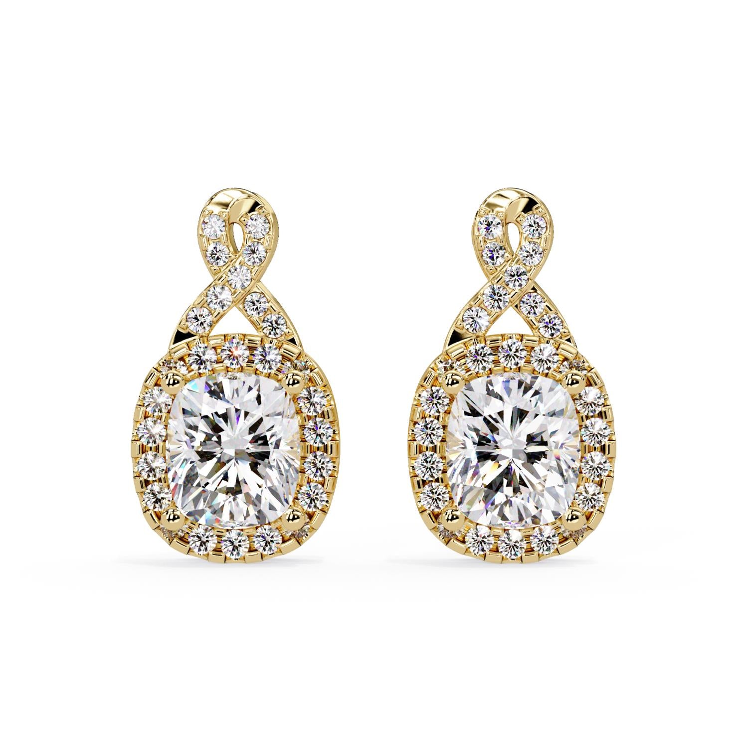 Cushion 3.06 Ct Lab-Grown Diamond Halo Drop Vintage Inspired Earrings - Sterling Silver