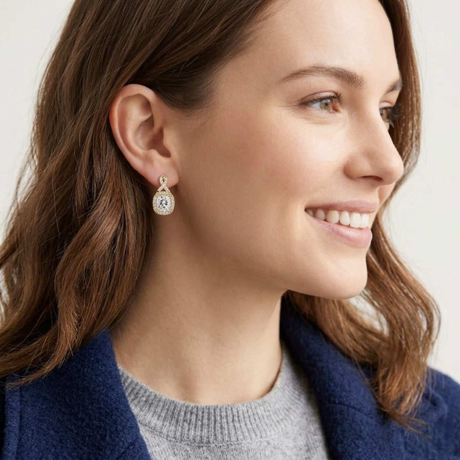 Cushion 3.06 Ct Lab-Grown Diamond Halo Drop Vintage Inspired Earrings - Sterling Silver