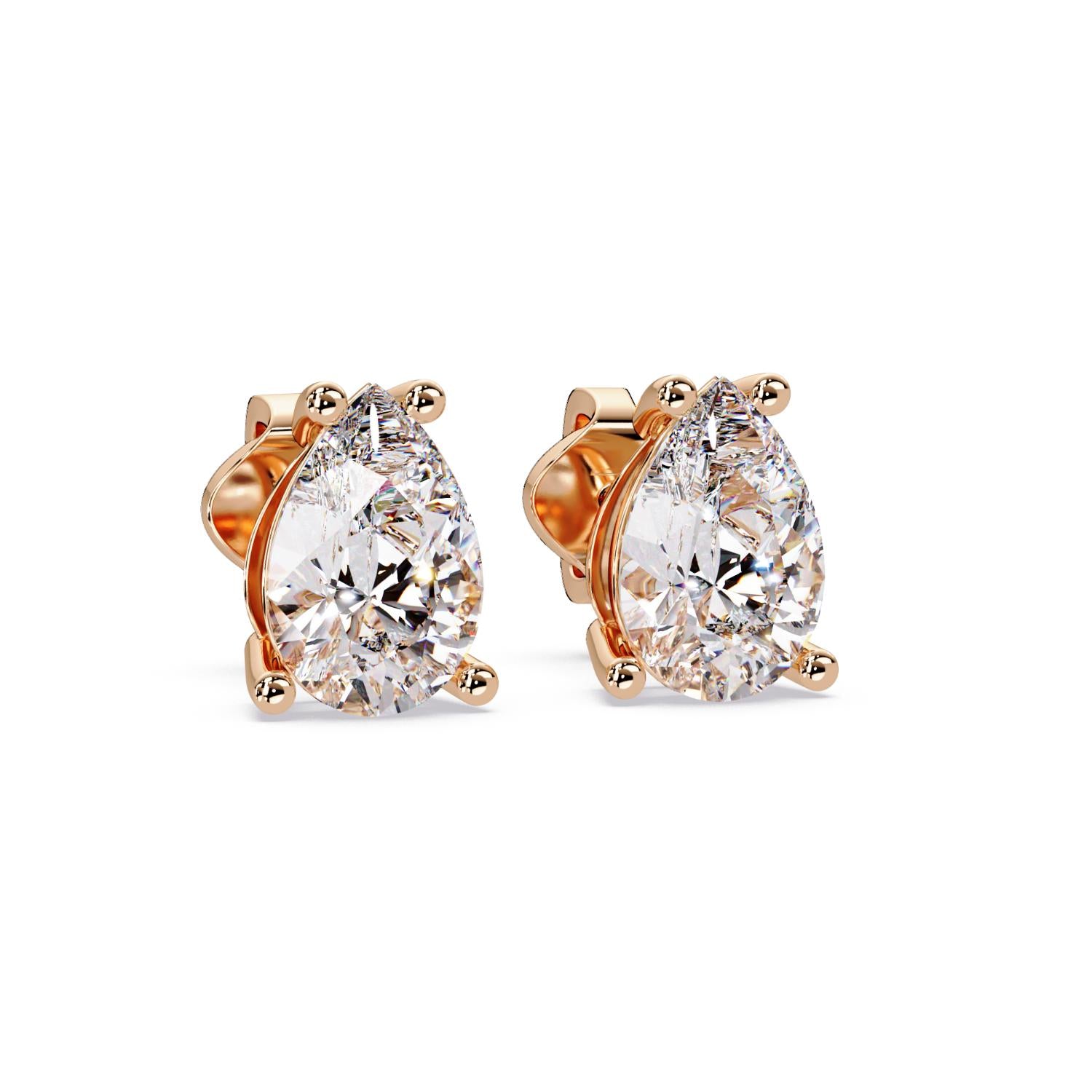 Classic Solitaire Pear 3.00 Ct Lab-Grown Diamond Stud Earrings - Sterling Silver