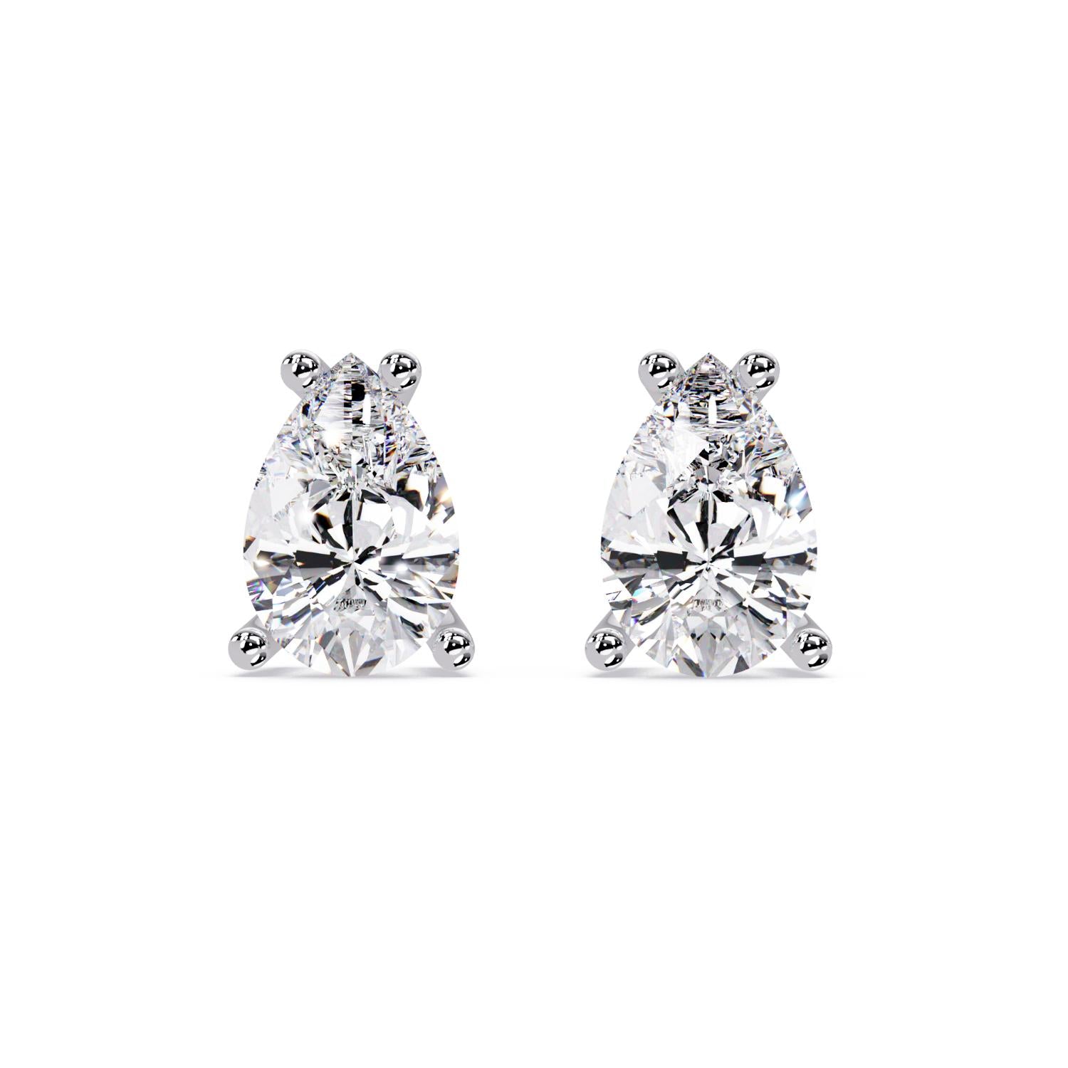 Classic Solitaire Pear 3.00 Ct Lab-Grown Diamond Stud Earrings - Sterling Silver