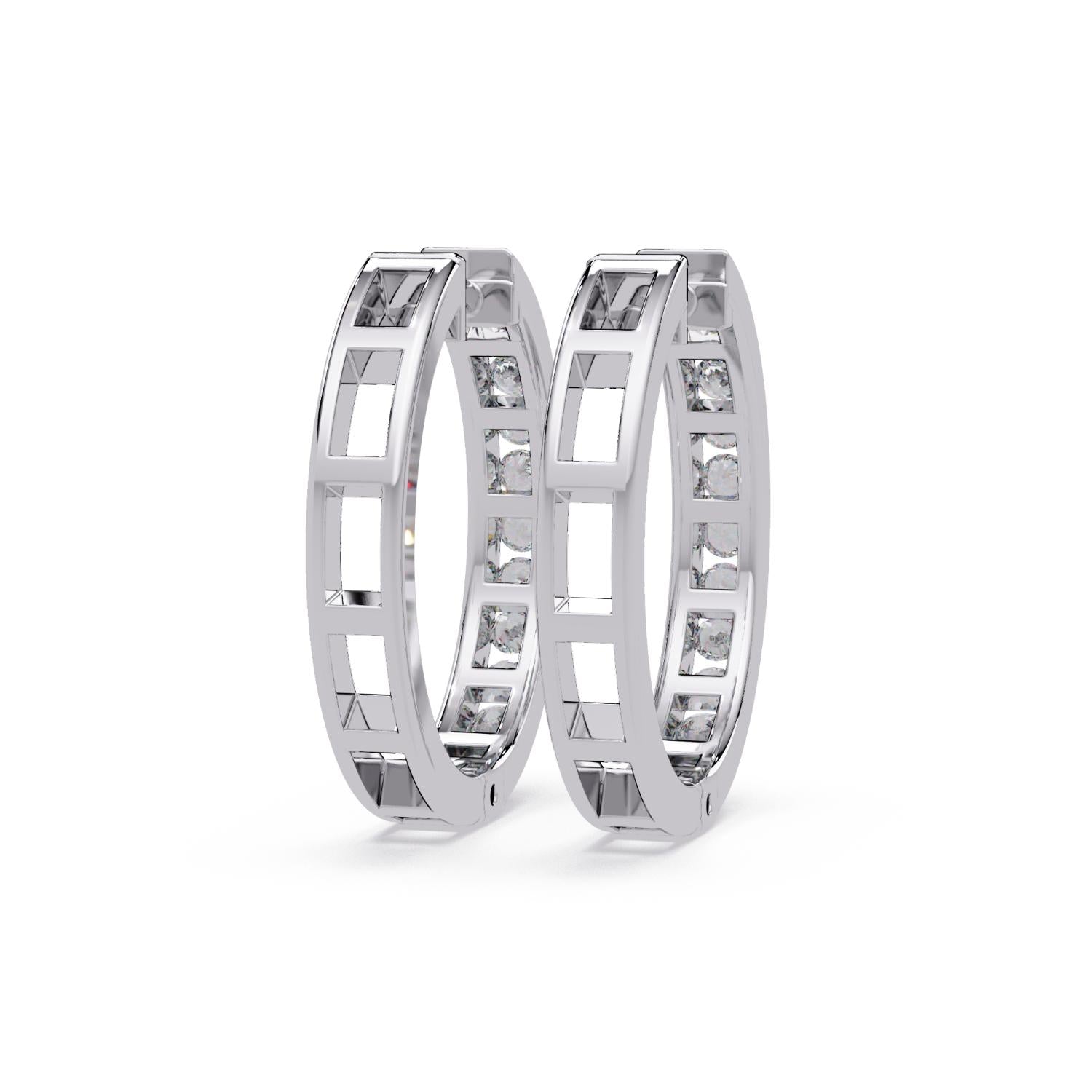 Channel Set Classic Round 0.60 Ct Lab-Grown Diamond Hoop Earrings - Sterling Silver