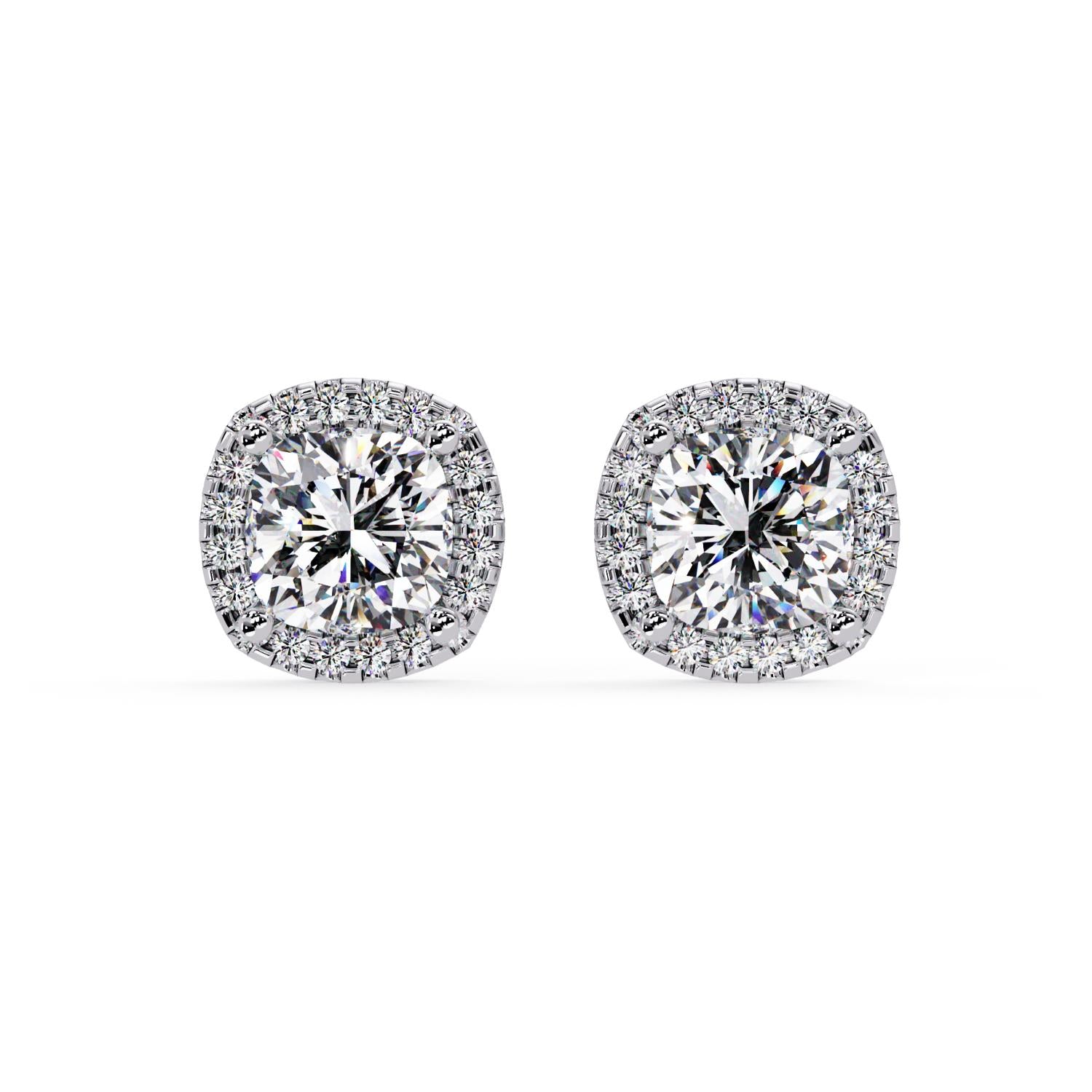 Cushion 3.15 Ct Lab-Grown Diamond Halo Stud Earrings - Sterling Silver