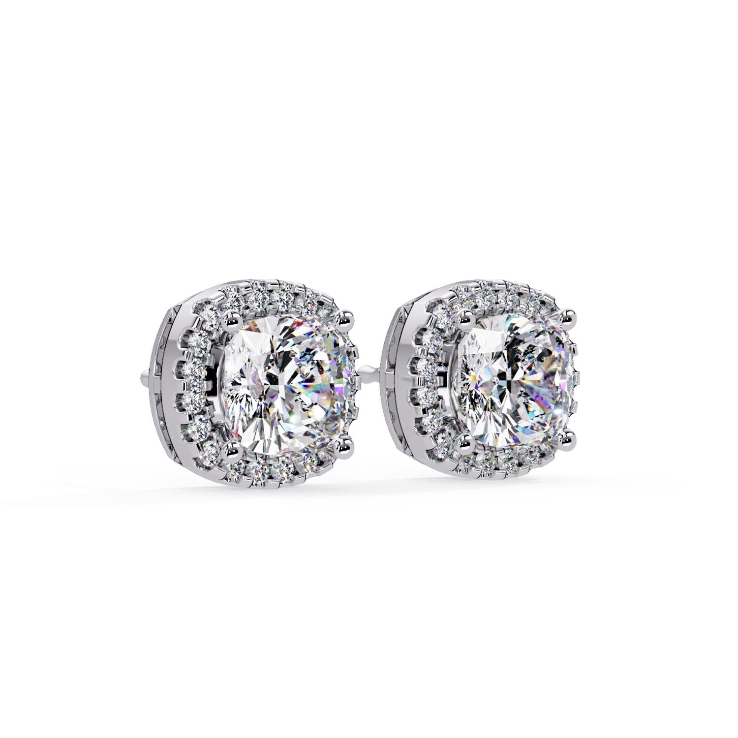 Cushion 3.15 Ct Lab-Grown Diamond Halo Stud Earrings - Sterling Silver