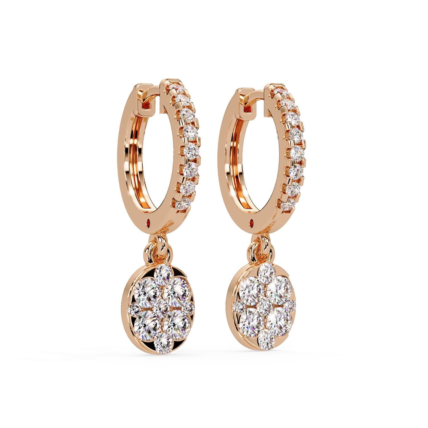 Round 1.10 Ct Lab-Grown Diamond Drop Floral Cluster Hoop Earrings - Sterling Silver