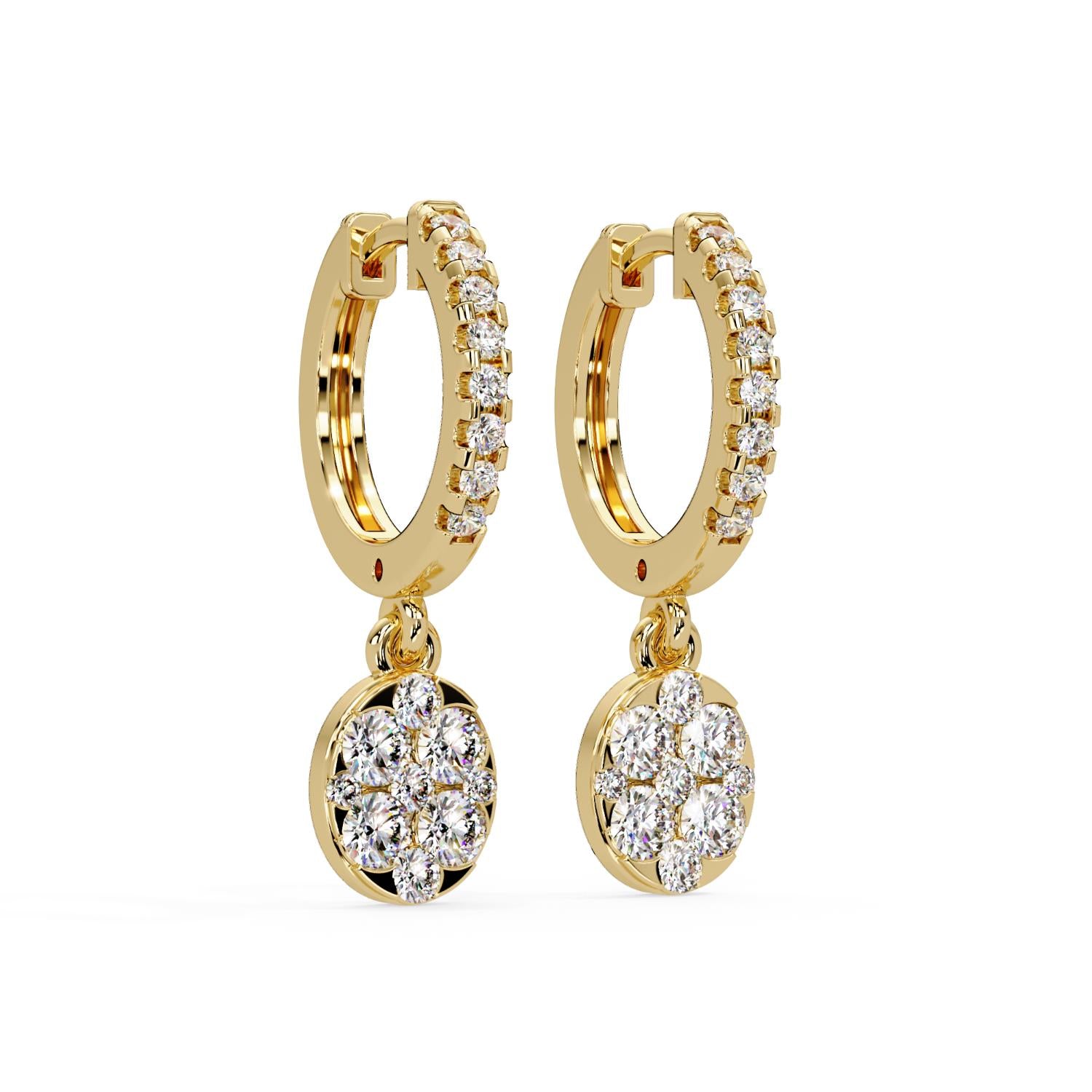 Round 1.10 Ct Lab-Grown Diamond Drop Floral Cluster Hoop Earrings - Sterling Silver
