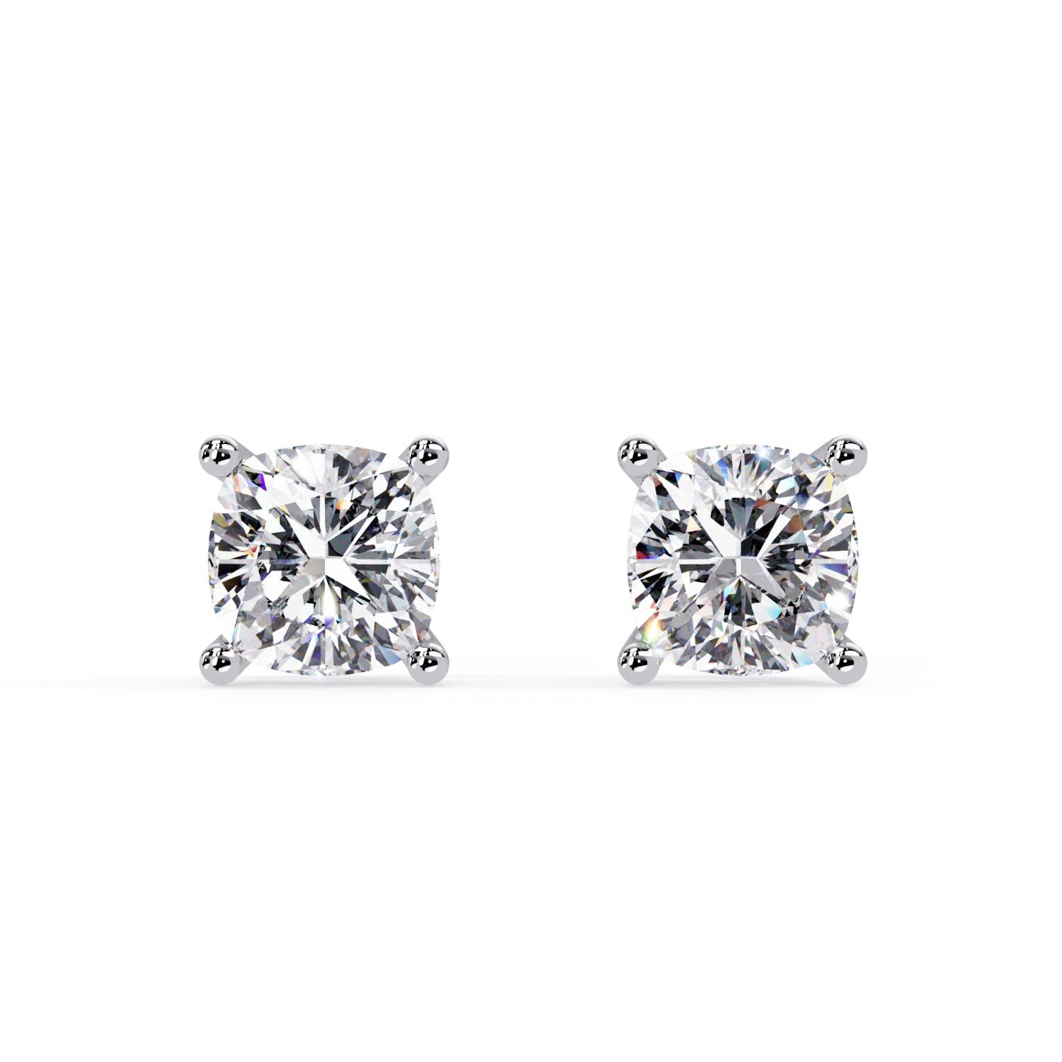 Classic Solitaire Cushion 2.25 Ct Lab-Grown Diamond Stud Earrings - Sterling Silver