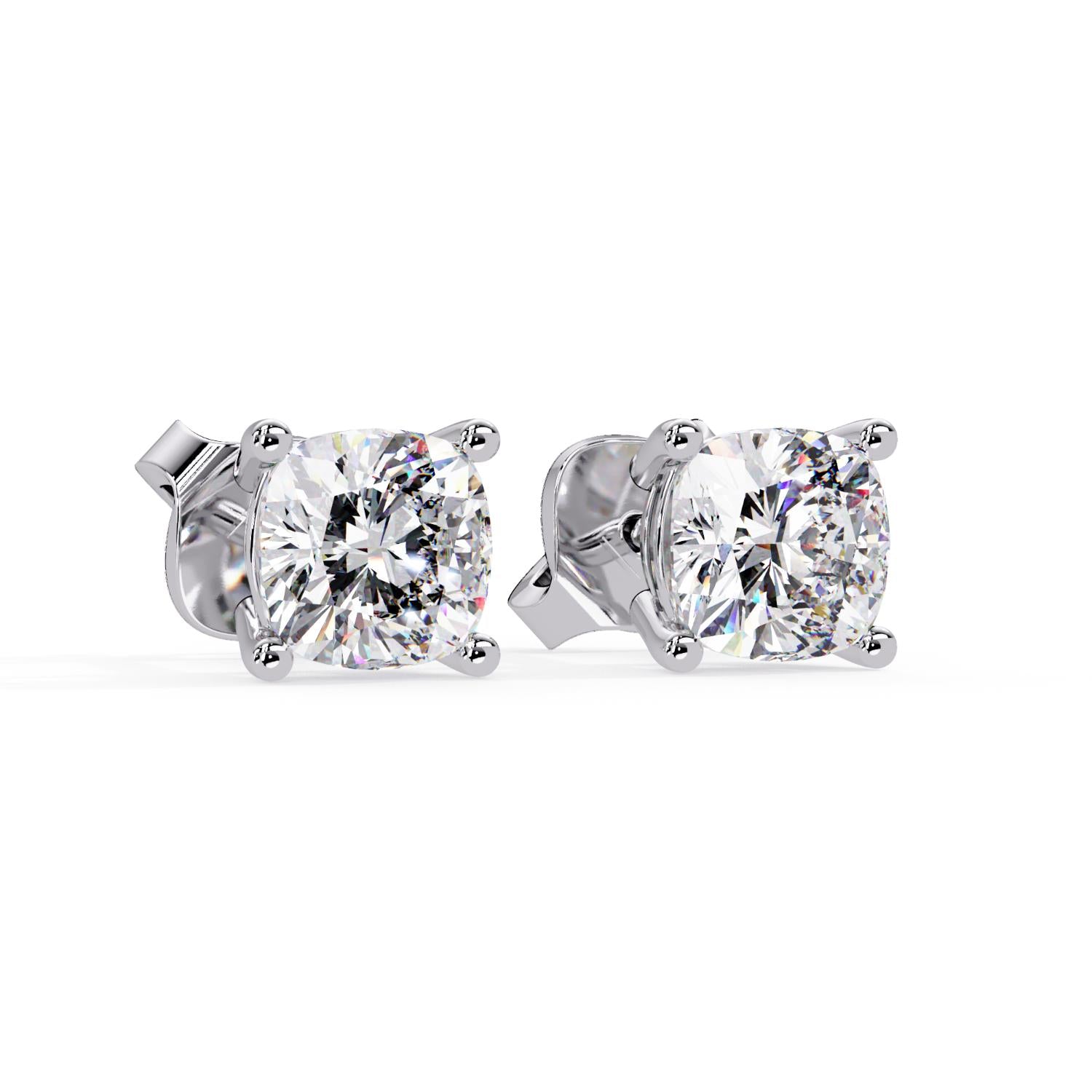 Classic Solitaire Cushion 2.25 Ct Lab-Grown Diamond Stud Earrings - Sterling Silver