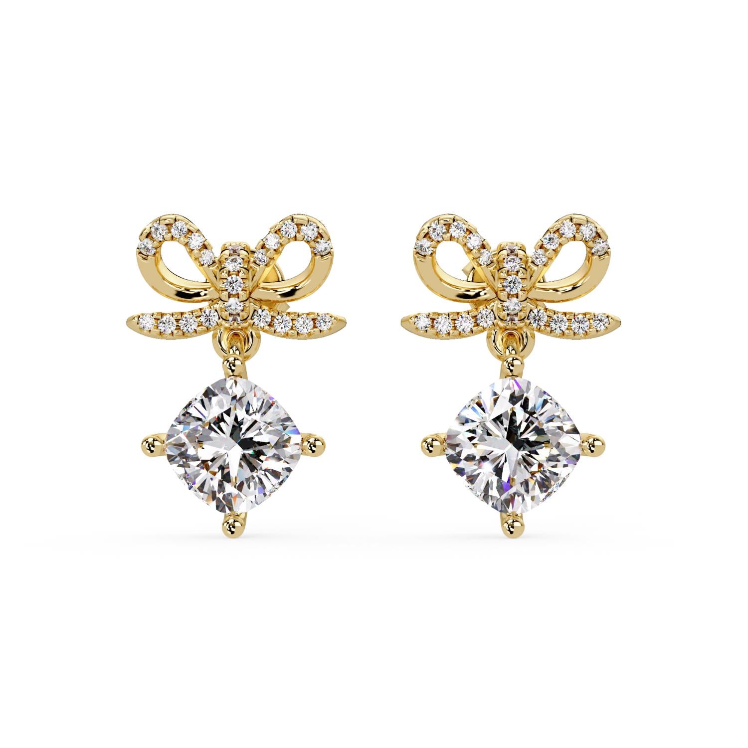 Cushion 2.50 Ct Lab-Grown Diamond Bow Drop Halo Earrings - Sterling Silver