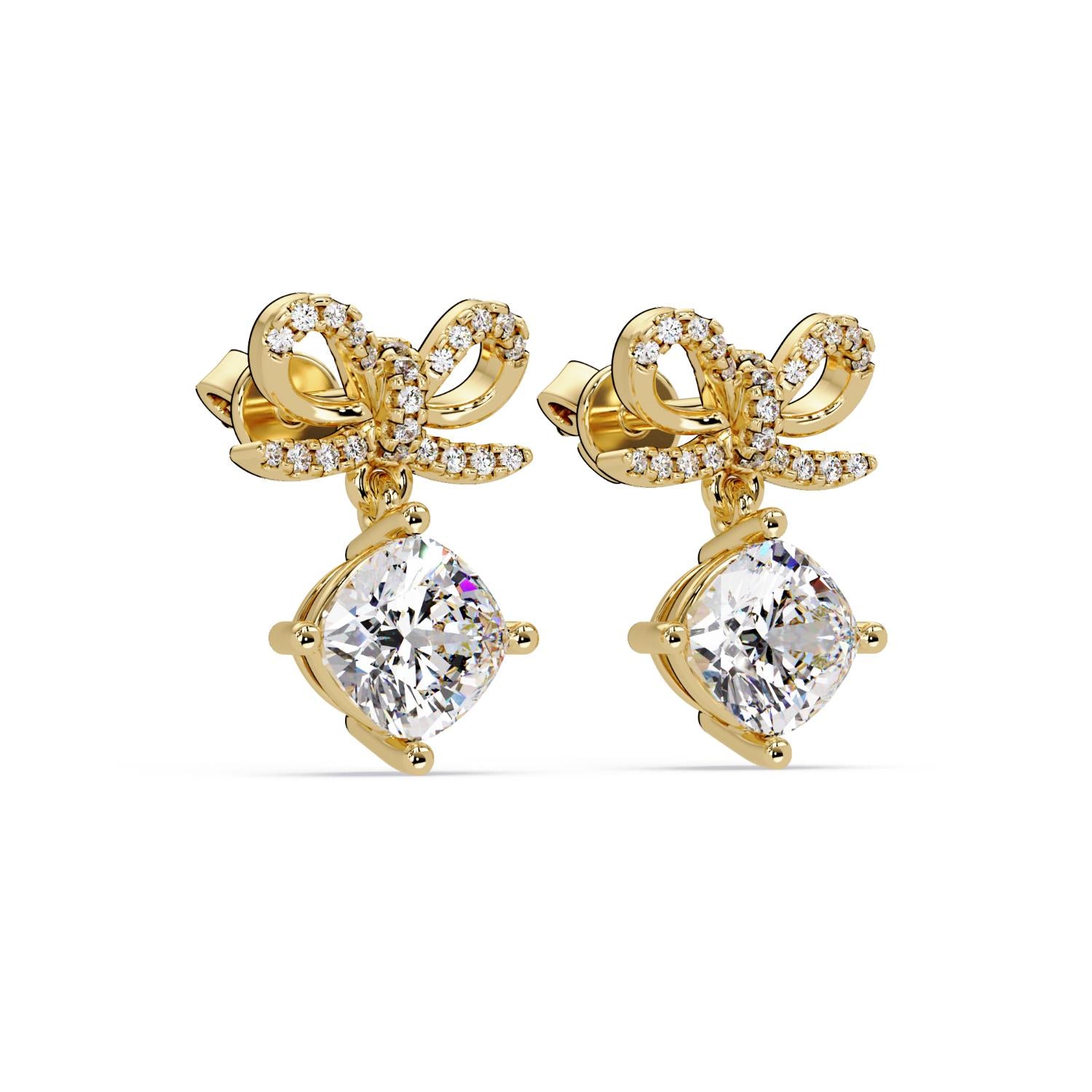 Cushion 2.50 Ct Lab-Grown Diamond Bow Drop Halo Earrings - Sterling Silver