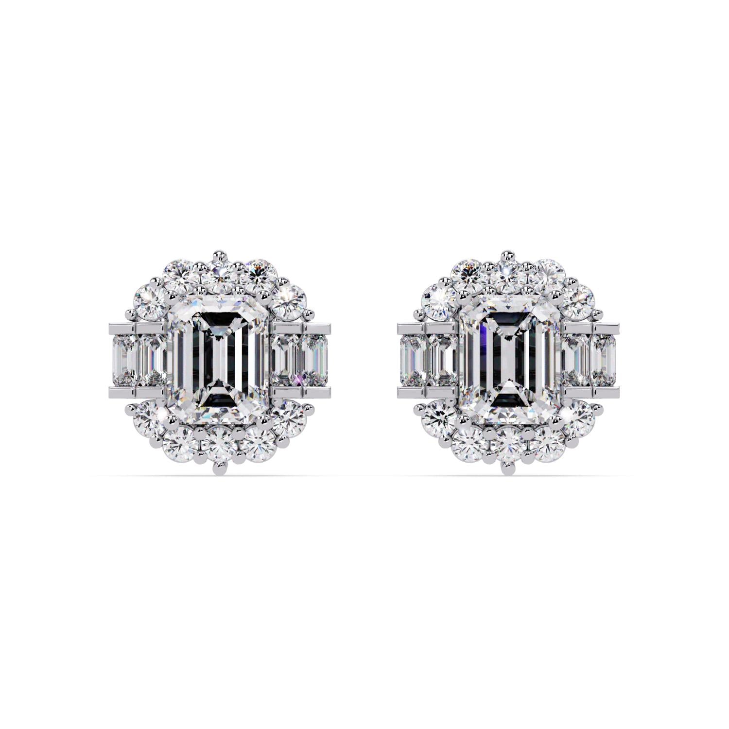 Octagon 7.15 Ct Lab-Grown Diamond Halo Baguette Statement Earrings - Sterling Silver