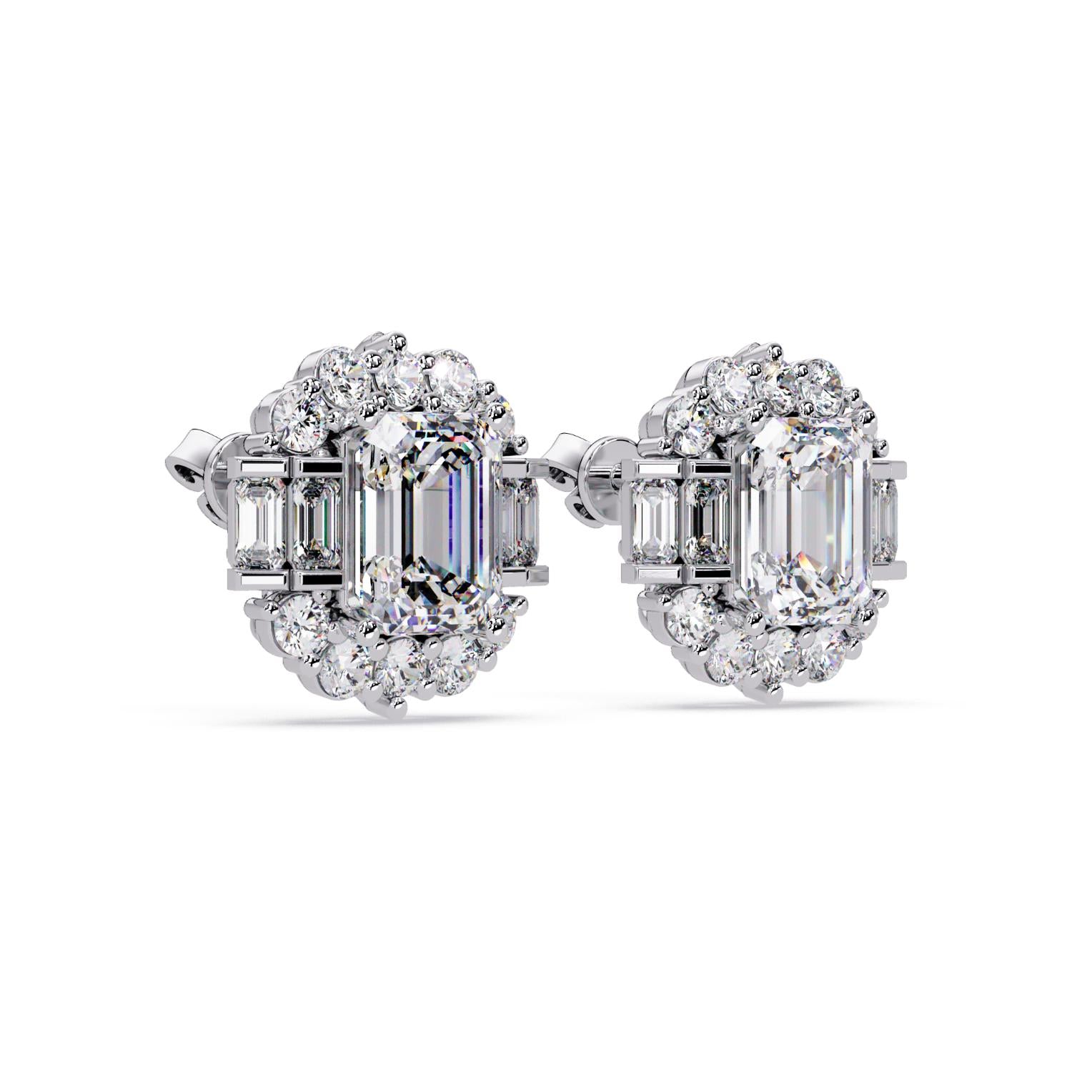 Octagon 7.15 Ct Lab-Grown Diamond Halo Baguette Statement Earrings - Sterling Silver