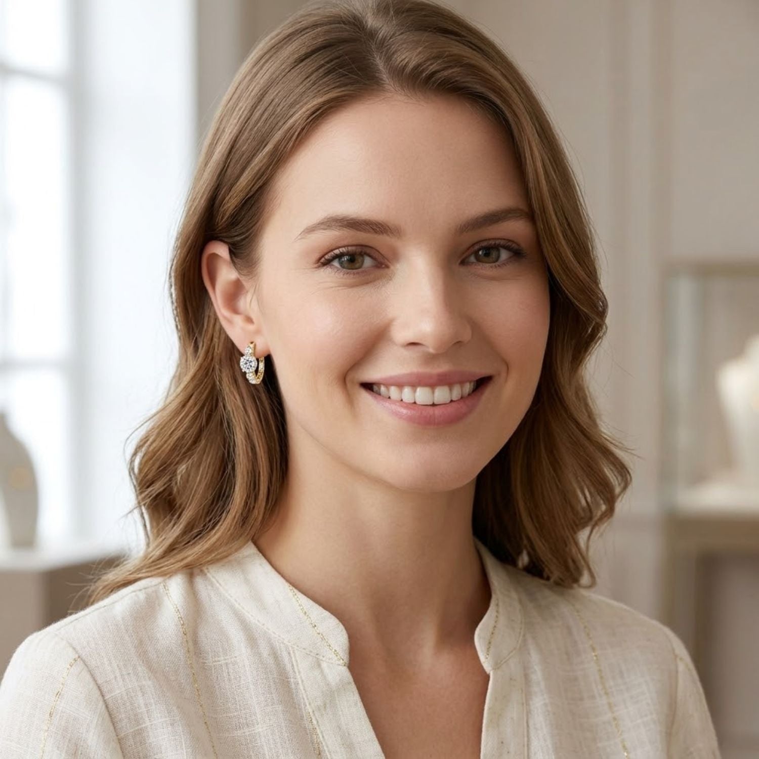 Round 2.70 Ct Lab-Grown Diamond Three Stone Hoop Earrings - Sterling Silver