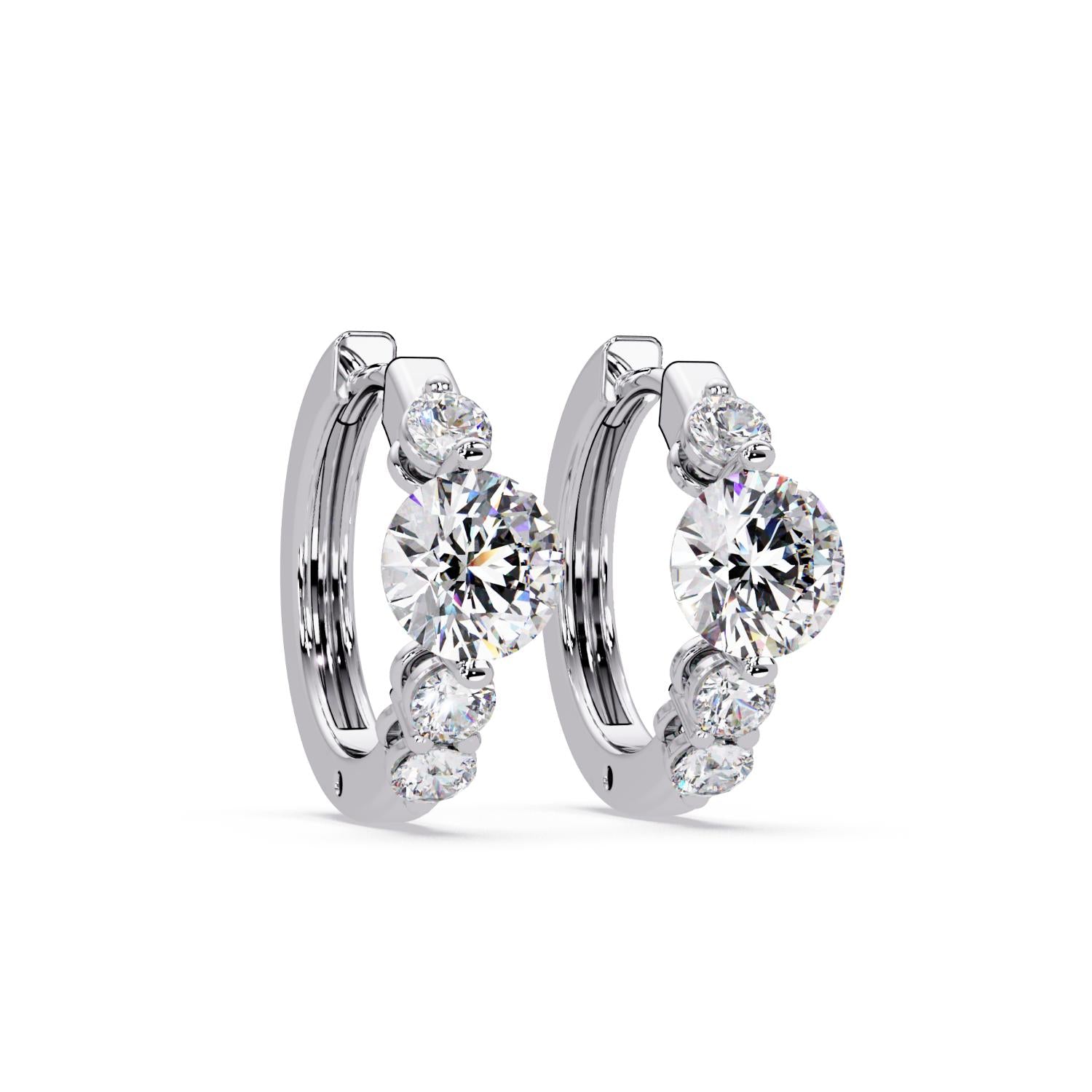 Round 2.70 Ct Lab-Grown Diamond Three Stone Hoop Earrings - Sterling Silver
