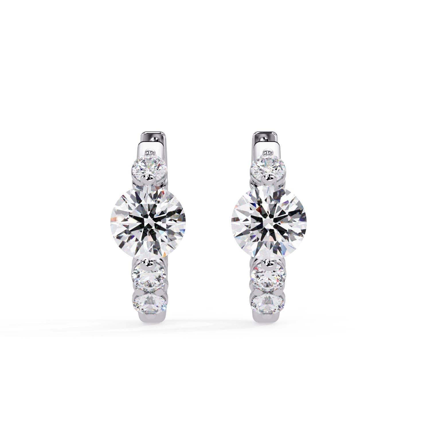 Round 2.70 Ct Lab-Grown Diamond Three Stone Hoop Earrings - Sterling Silver