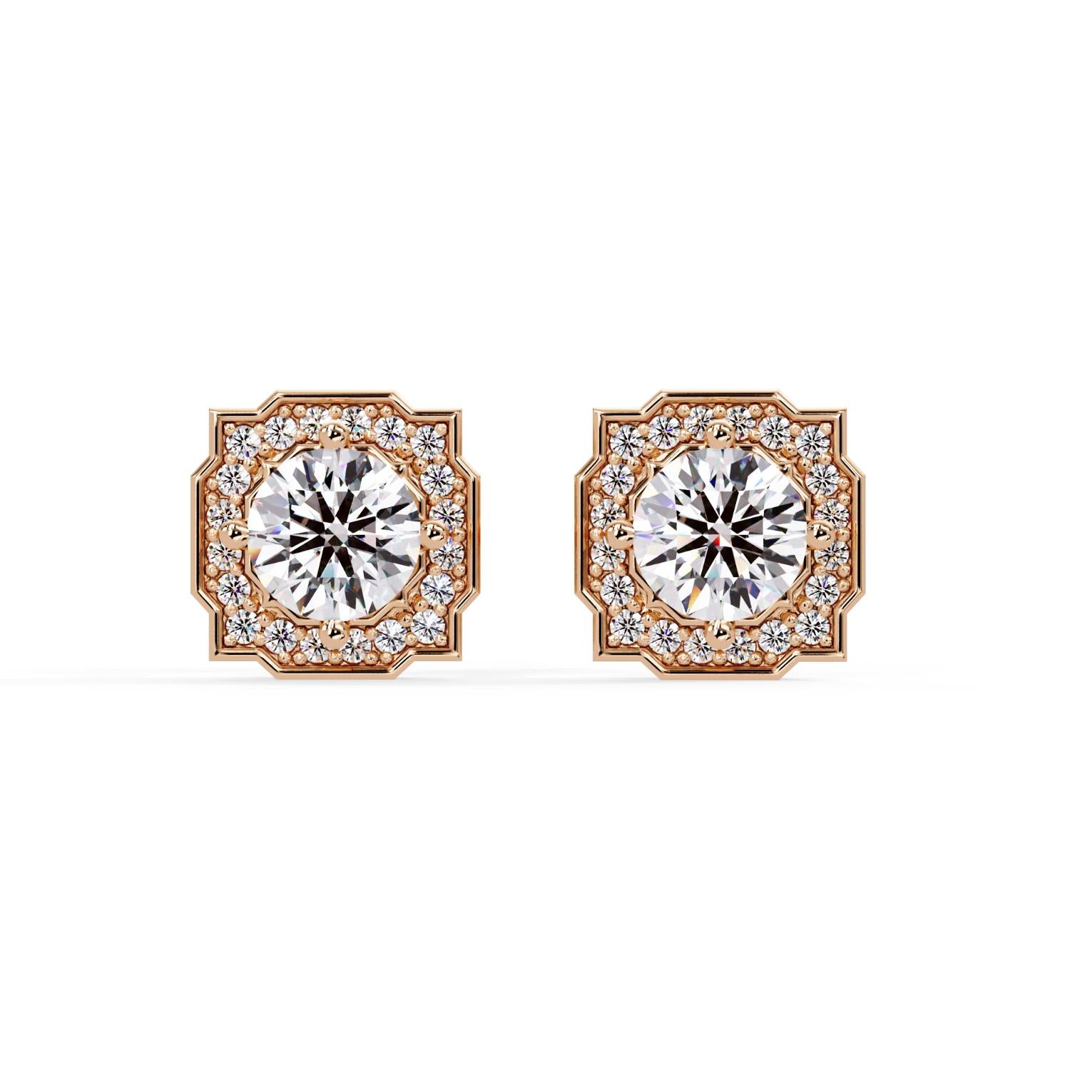 Round 1.15 Ct Lab-Grown Diamond Geometric Halo Stud Earrings - Sterling Silver
