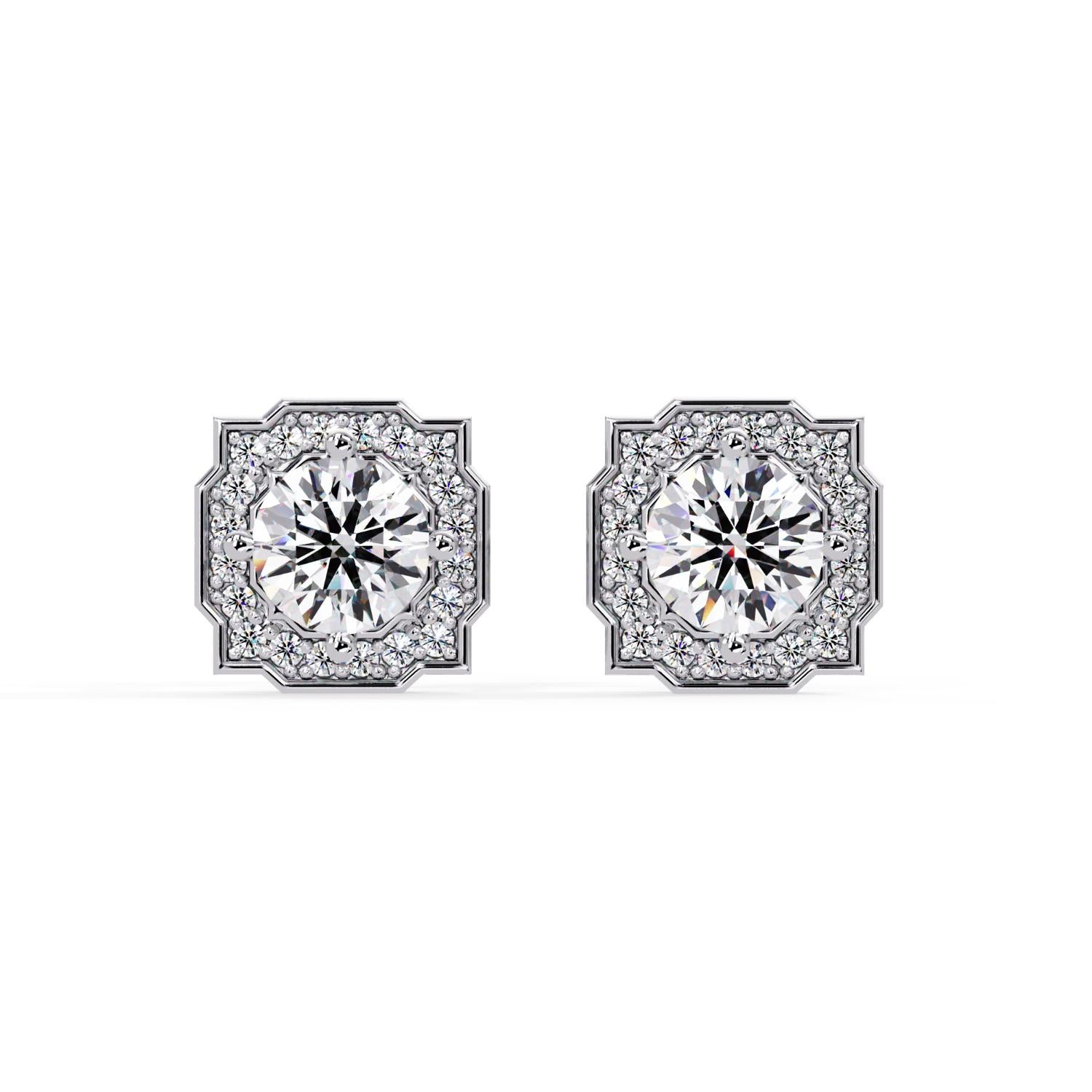 Round 1.15 Ct Lab-Grown Diamond Geometric Halo Stud Earrings - Sterling Silver