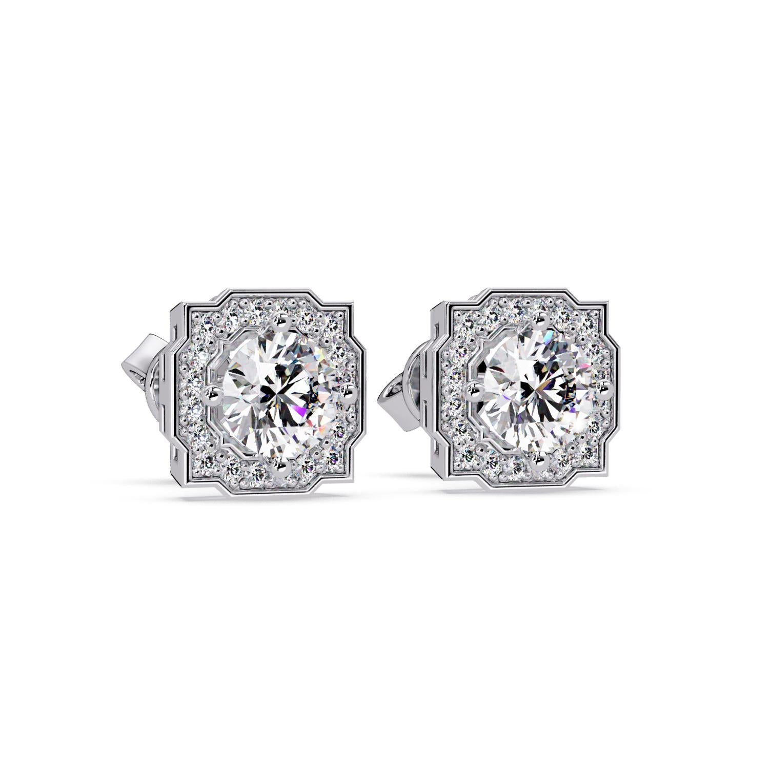 Round 1.15 Ct Lab-Grown Diamond Geometric Halo Stud Earrings - Sterling Silver