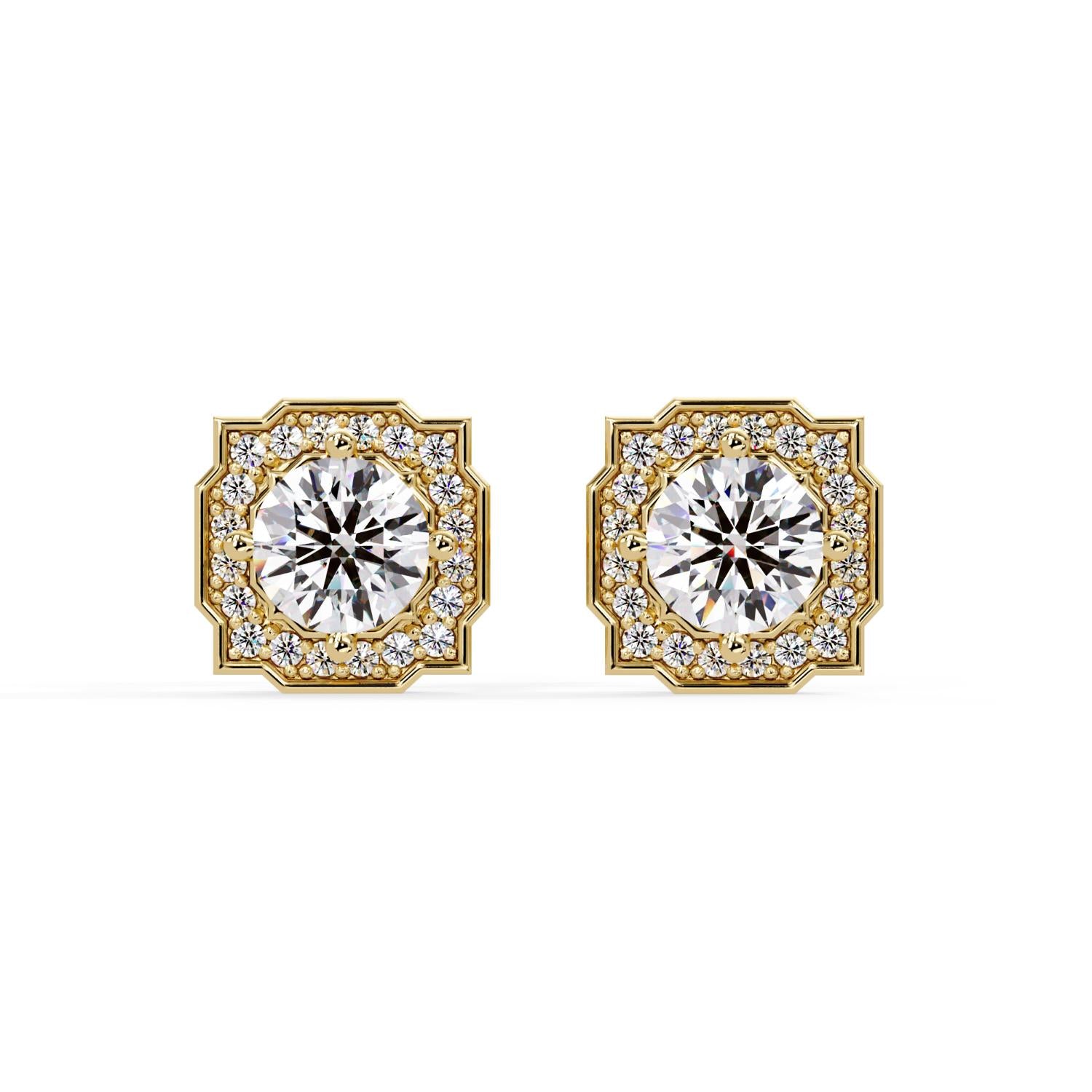 Round 1.15 Ct Lab-Grown Diamond Geometric Halo Stud Earrings - Sterling Silver