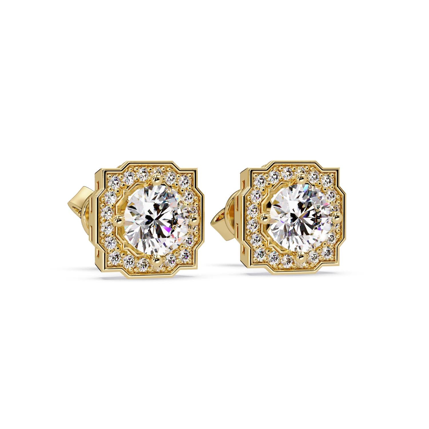 Round 1.15 Ct Lab-Grown Diamond Geometric Halo Stud Earrings - Sterling Silver