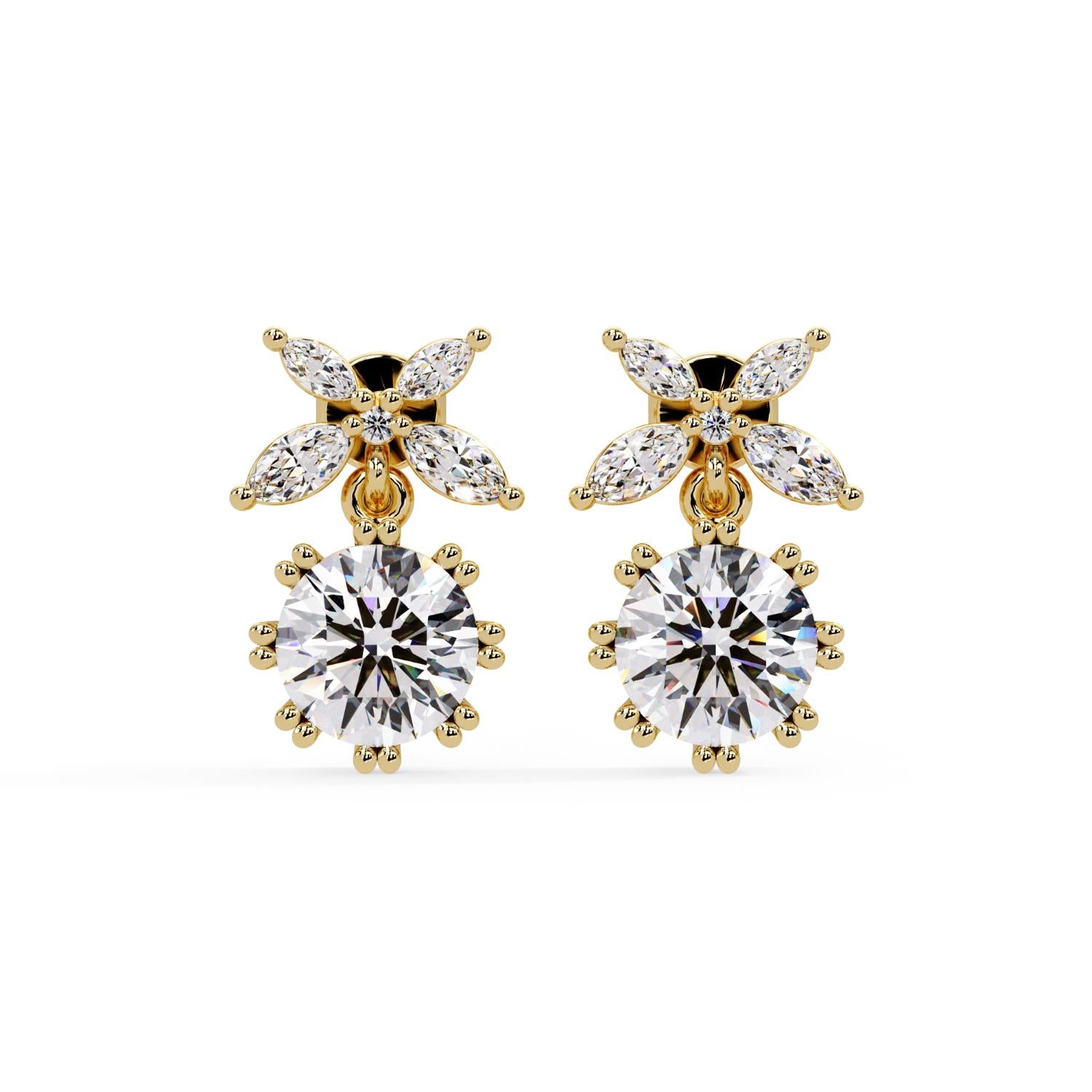 Round 2.40 Ct Lab-Grown Diamond Floral Drop Earrings - Sterling Silver