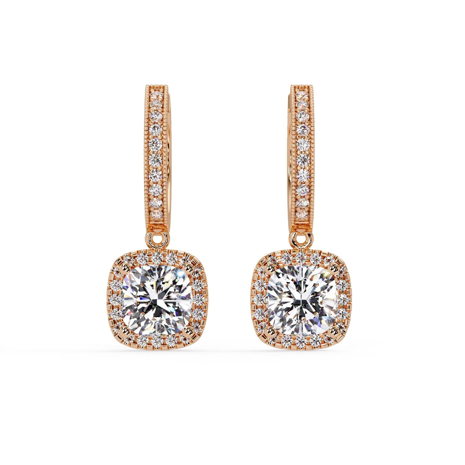 Cushion 4.00 Ct Lab-Grown Diamond Halo Drop Hoop Earrings - Sterling Silver