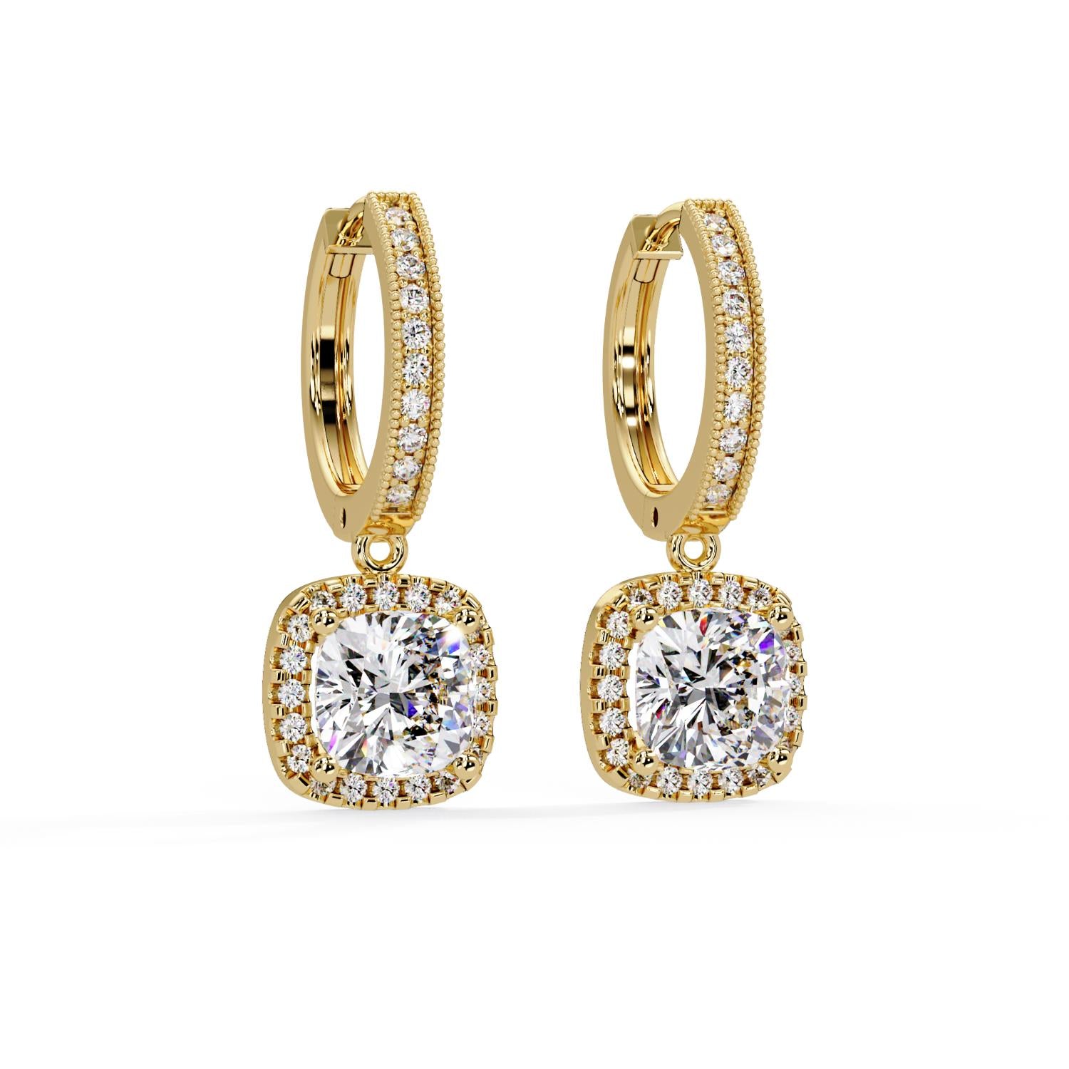 Cushion 4.00 Ct Lab-Grown Diamond Halo Drop Hoop Earrings - Sterling Silver