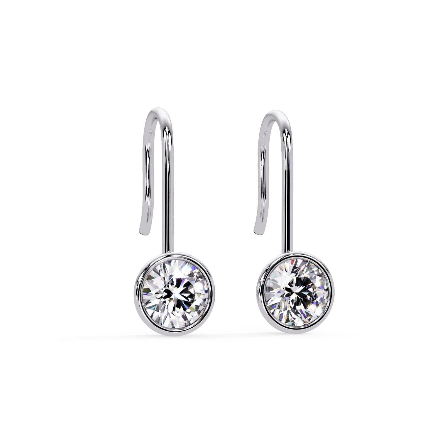 Round 1.30 Ct Lab-Grown Diamond Bezel Drop Minimalist Earrings - Sterling Silver